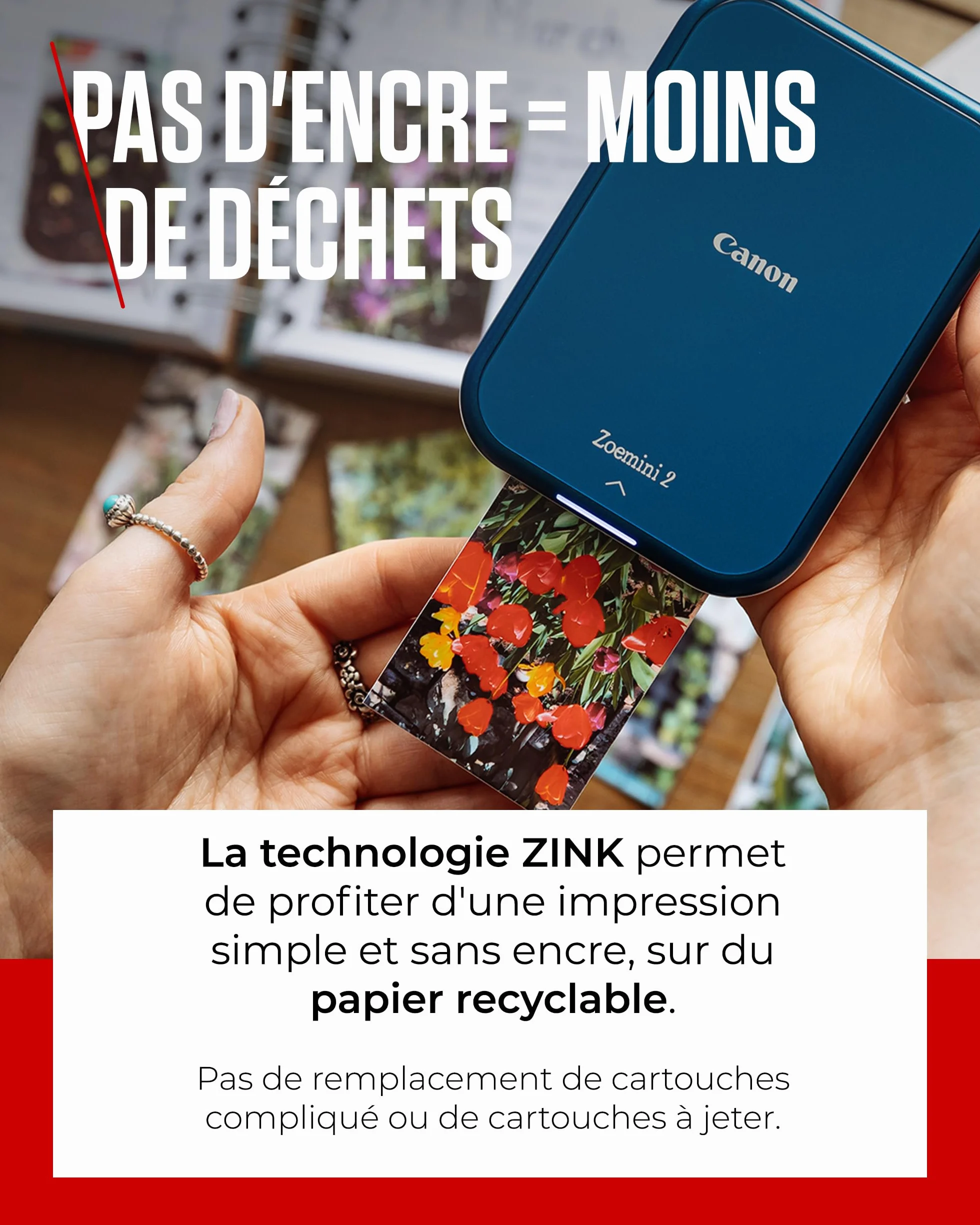 Canon Zoemini 2 Imprimante Photo Portable Bluetooth USB-C Rechargeable, Kit avec 20 Feuilles Autocollantes ZP-2030 + 10 Feuilles Circulaires 3,3 cm Zink, Bleu
