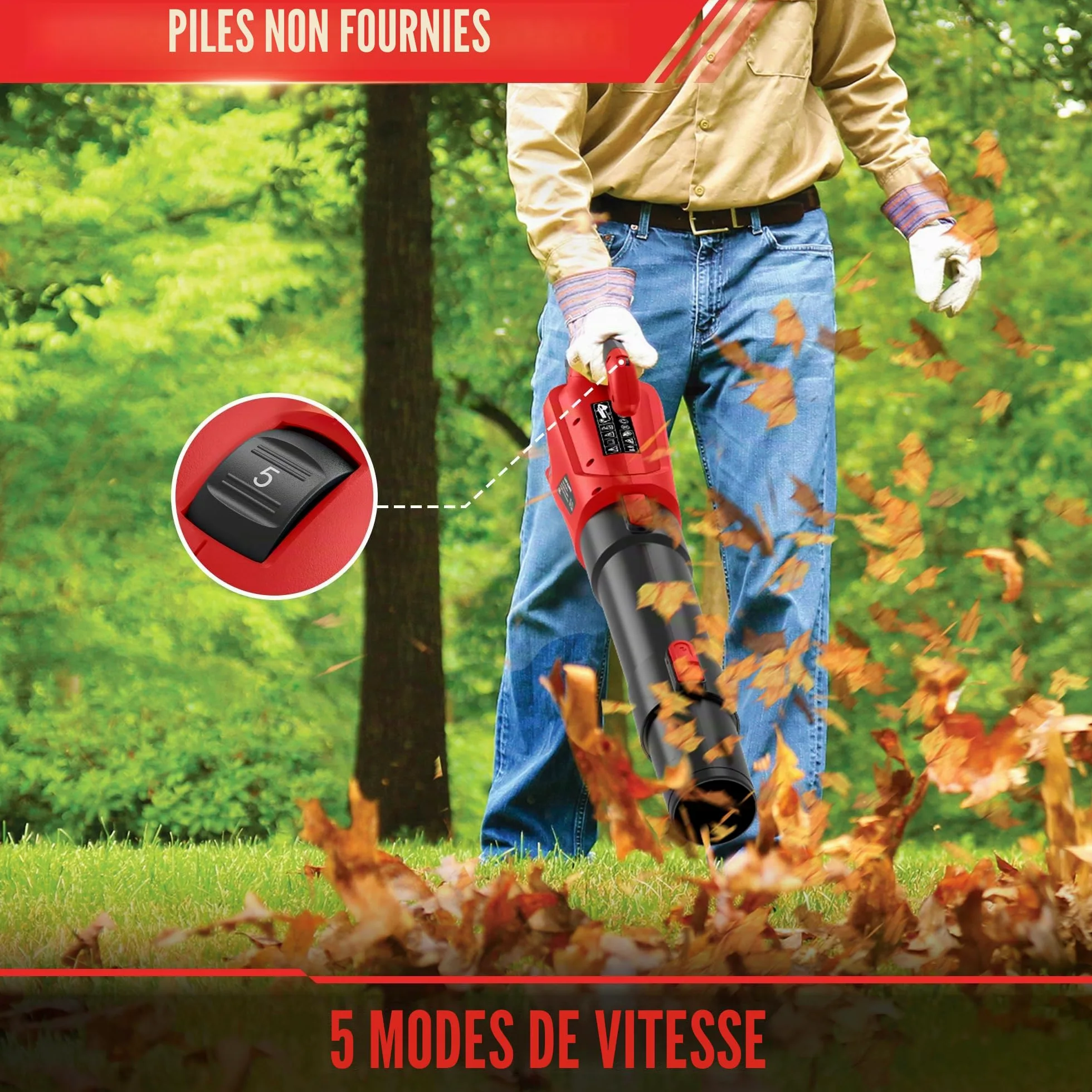 HEINPRO Souffleur de feuilles sans fil jusqu'à 500 CFM, compatible avec batterie Milwaukee M18 (outil nu), souffleur de feuilles électrique sans fil avec 5 modes de vitesse, souffleur de feuilles