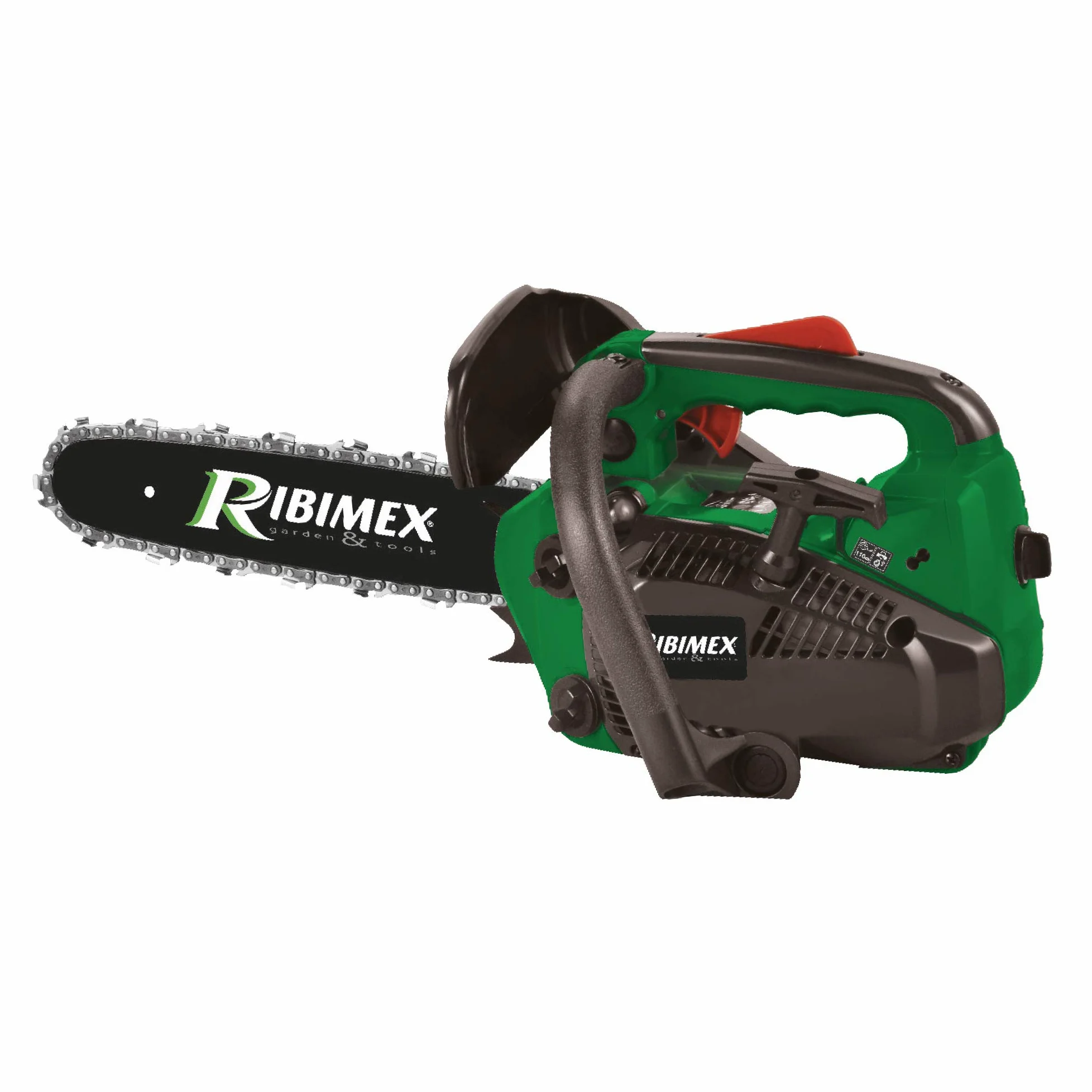 Ribimex Tronçonneuse à élagage 25,4 cc, lame de 300 mm, 1,07 HP à 11 000 tr/min, lubrification automatique, vitesse chaîne 21 m/s, démarrage manuel, accessoires inclus - PRTRT301