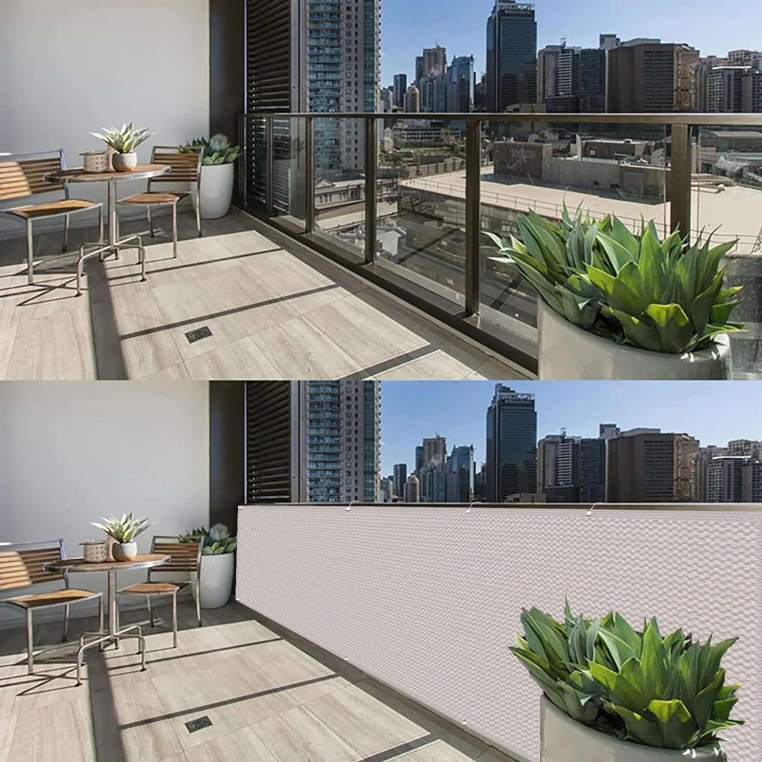 Brise-Vue Balcon 85 x 430 cm Résistant UV Déchirures Vent Pare-Soleil avec Oeillets Jaune Sable