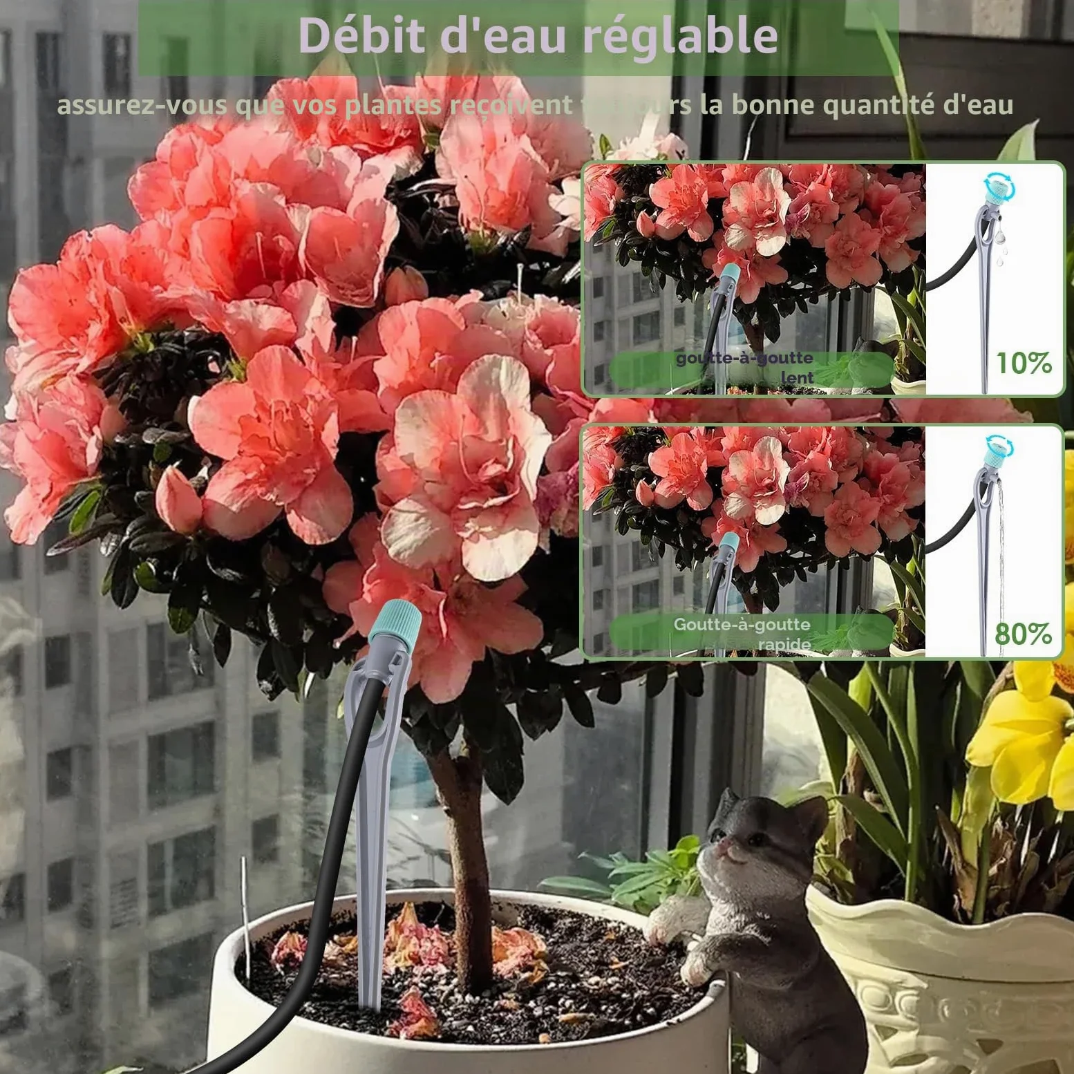 Arrosage automatique intérieur, système d'irrigation avec double pompe, contrôle indépendant, quantité d'eau réglable, kit d'irrigation goutte à goutte DIY pour 20 plantes en pot, idéal comme système