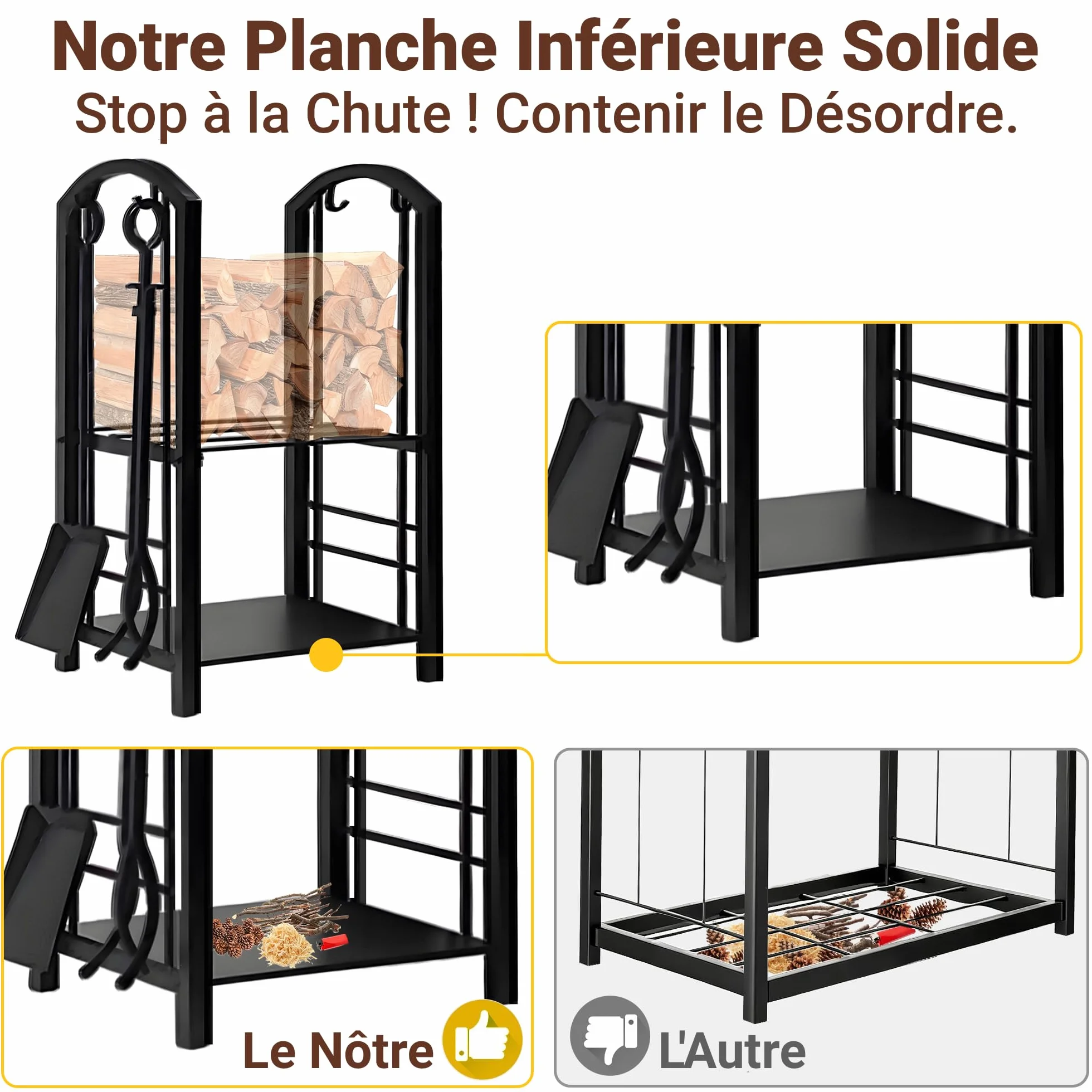 Amagabeli Porte Bûches de Cheminée 74 x 40 x 30cm Rack de Stockage