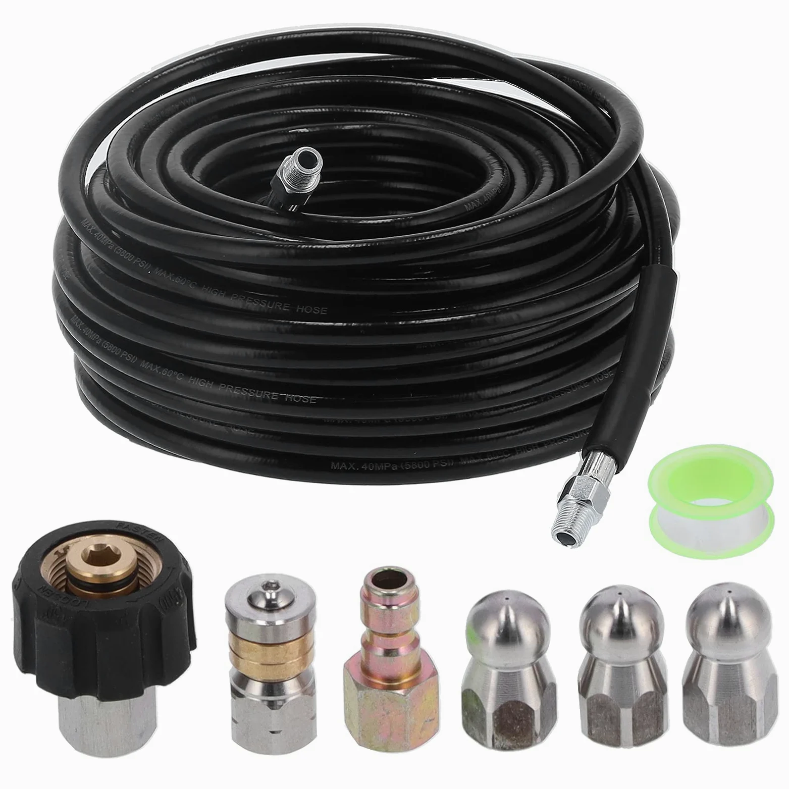 30m Tuyau de Nettoyage Haute Pression, Tuyau de lavage Tuyau de Remplacement pour les Nettoyeurs Double couche renforcée Cliquez sur Plug Quick Connector 5800 PSI