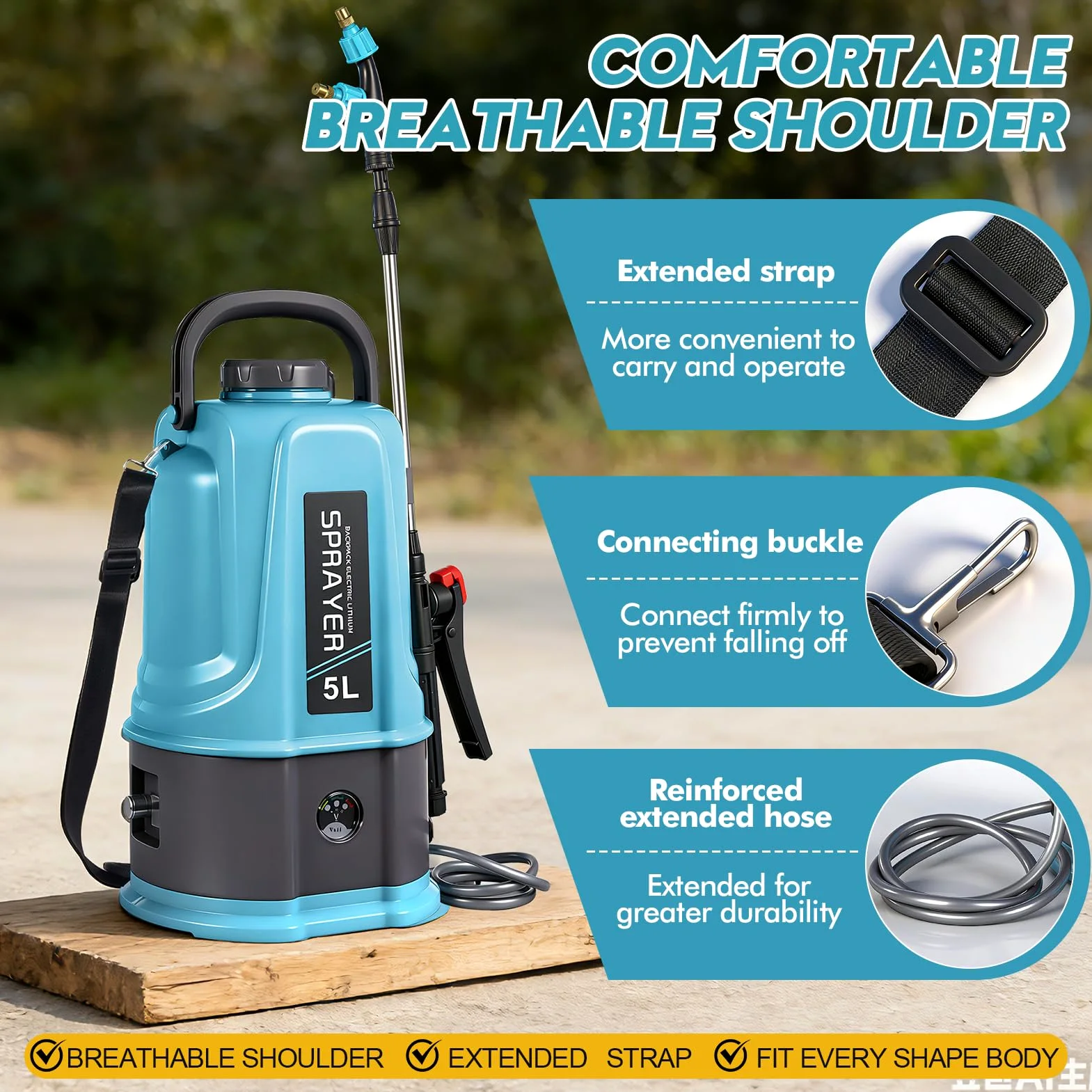 Pulverisateur Electrique 5L,45PSI Pulvérisateur à Batterie Compatible avec Makita 12V Batteries,Pulvérisateur de Jardin avec 5 Buses Reglables,Lance Télescopique,2.0 Ah Batterie,Chargeur
