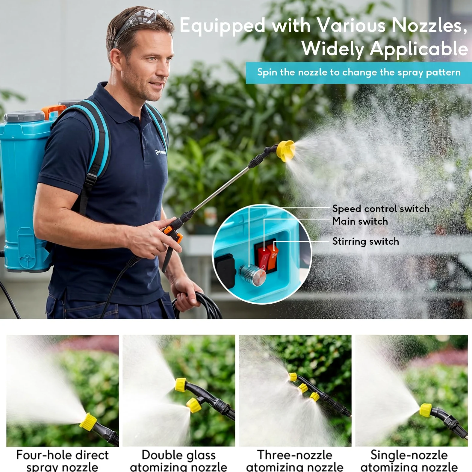 Pulvérisateur à Dos 16L, 100 PSI Pulvérisateur Électrique Compatible avec Makita 18V, 5 Buses, Perche Télescopique pour L'arrosage, Pulvérisateur de Jardin La pulvérisation de Pesticides