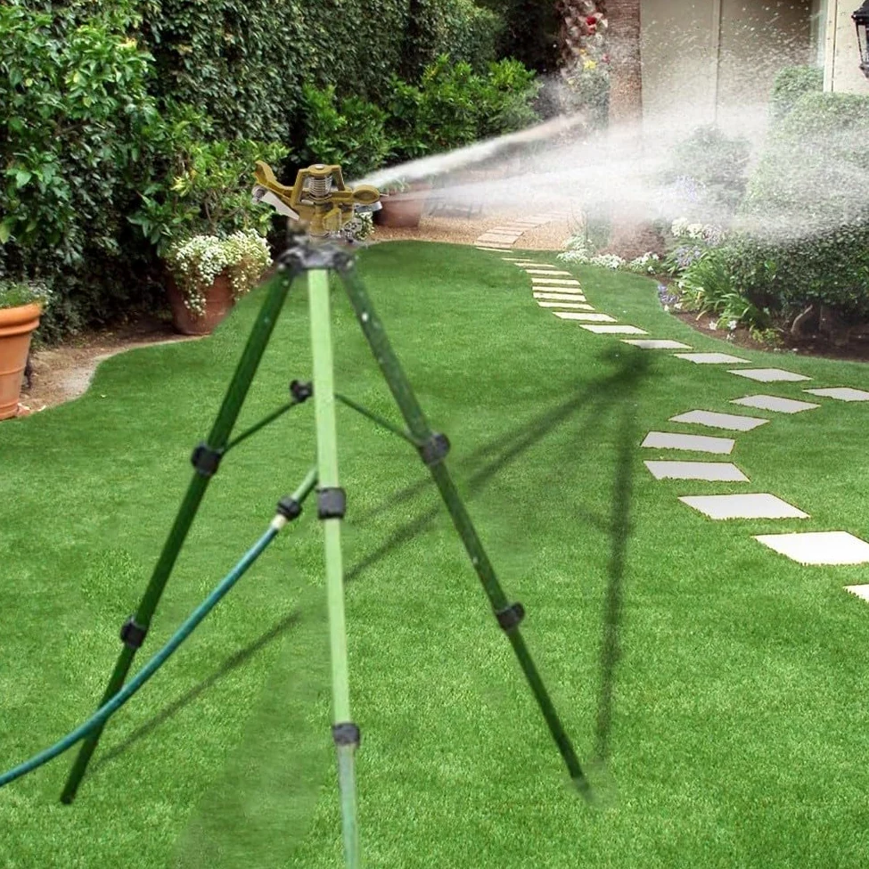 Arroseur de jardin réglable, trépied robuste, tête d'arrosage en alliage d'aluminium, rotation à 360 degrés, grand système d'arrosage de pelouse,