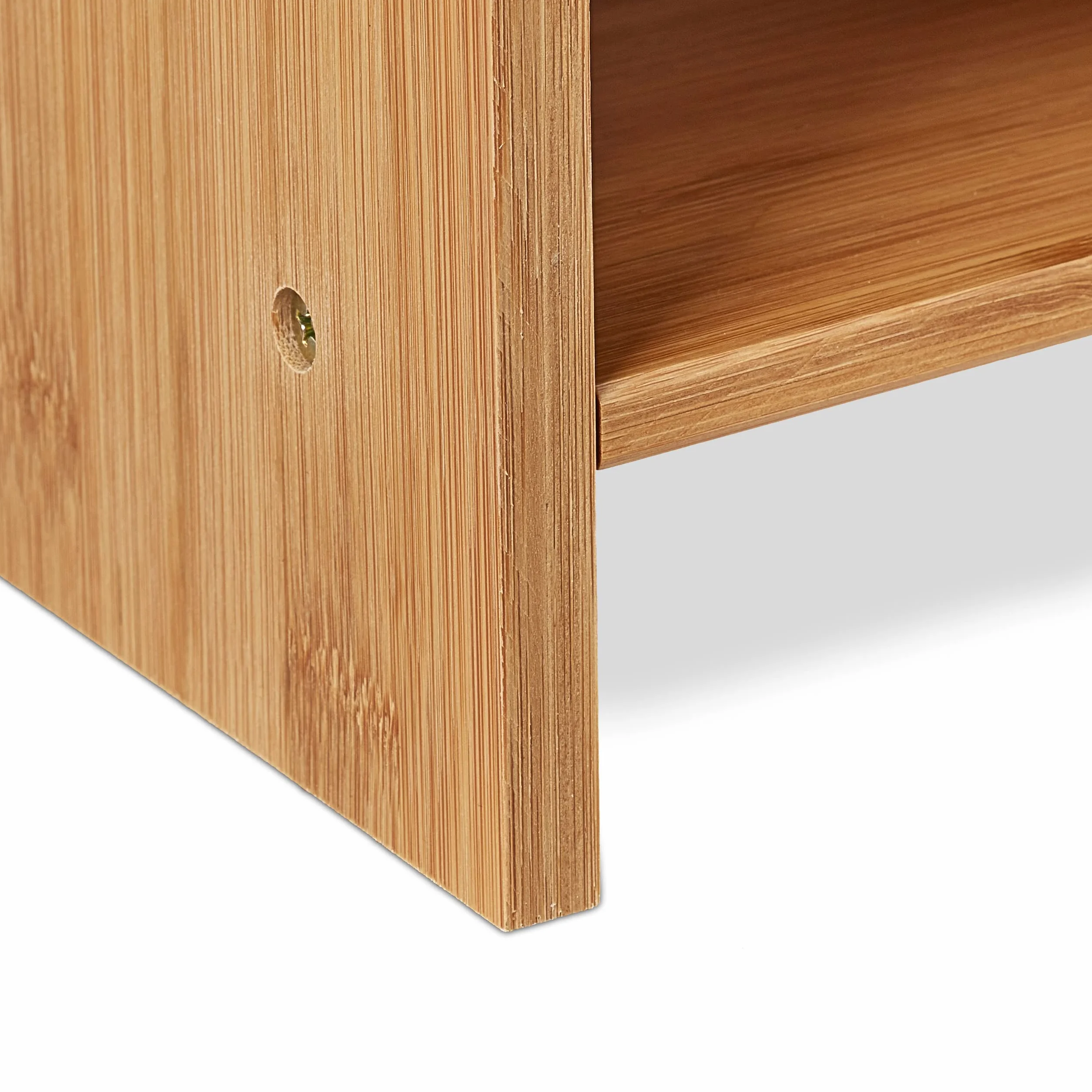 Relaxdays Support d'écran PC en Bambou 2 tiroirs Rehausseur Ordinateur 13x54x23 cm Naturel