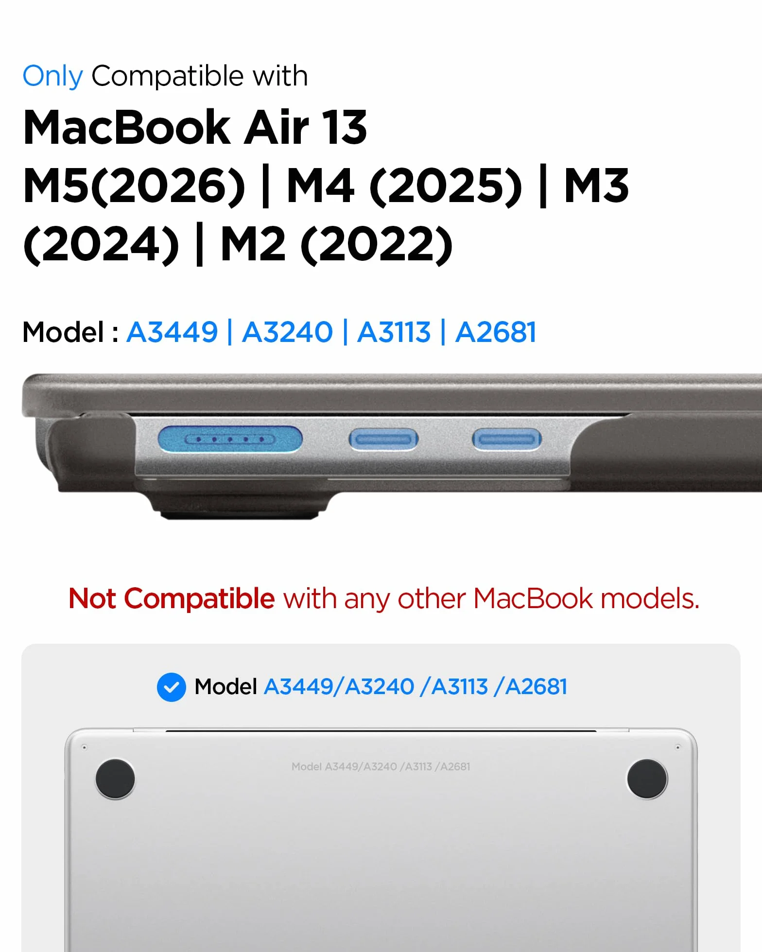 Spigen Air Skin Coque Rigide Transparent Compatible MacBook Air 13 M5 M4 M3 M2 2026-2022 Noir Givré