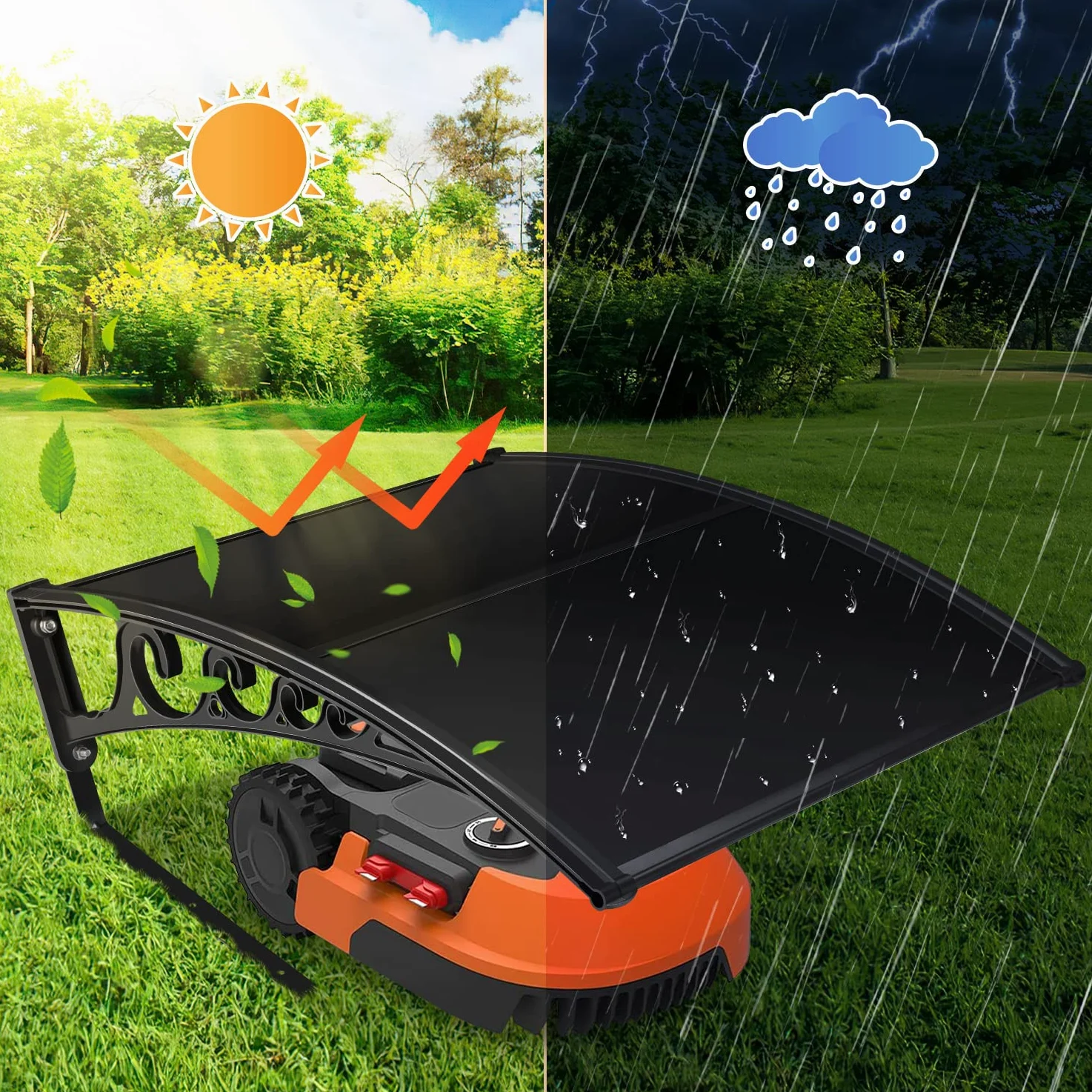 Abri pour robot tondeuse robotisé, 106 x 87 x 50 cm, en polycarbonate, protection contre la pluie et les UV (noir)