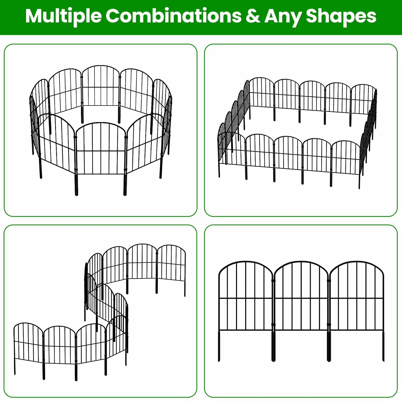 Clôture de Jardin Exterieur Décorative en Métal 61H x 33cmL 10 Panneaux | Barrière de Protection pour Chiens,Bordure de Décoration pour Pelouse, Patio, cour et Palissade de Jardin