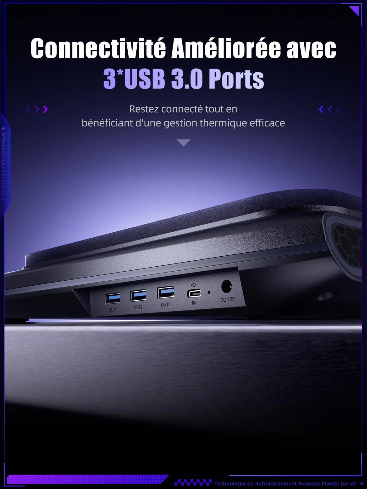 llano V12 Ultra Refroidisseur d'Ordinateur Portable 5,5 Pouces 3 Ports USB 3.0 15,6-19 Pouces