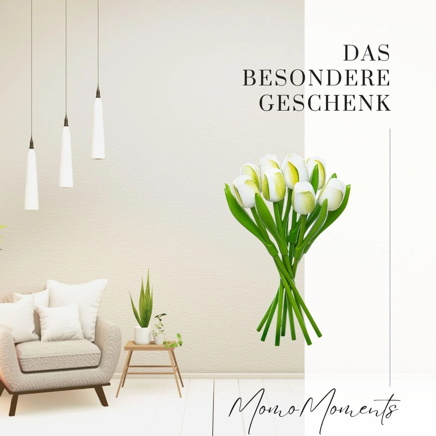 Bouquet de Tulipes en Bois Blanc 34 cm, Fleurs en Bois Décoration, Fabriqué en Hollande