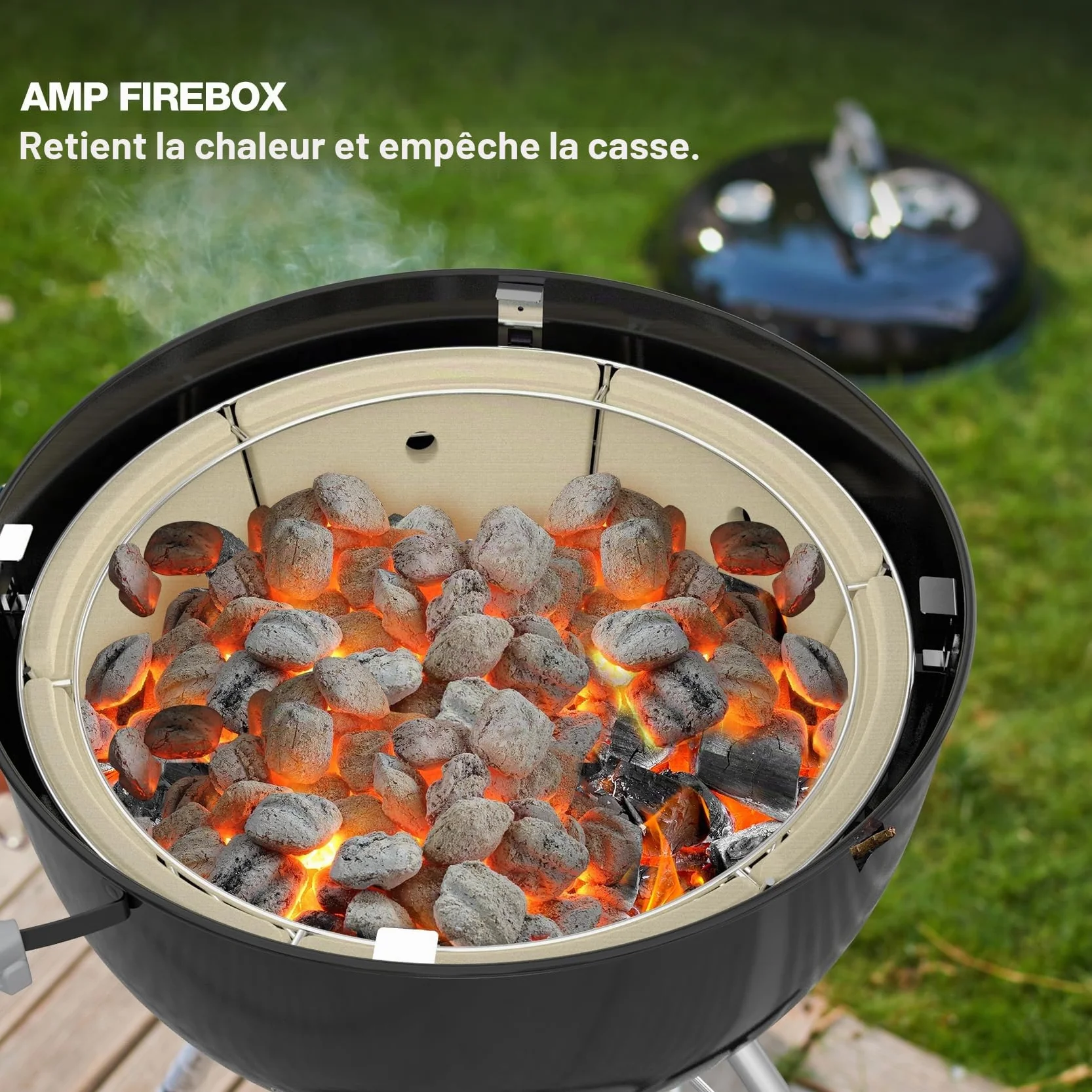 onlyfire Panier à Charbon en Céramique avec Plaque Déflecteur pour Barbecue Weber Kettle 57 cm