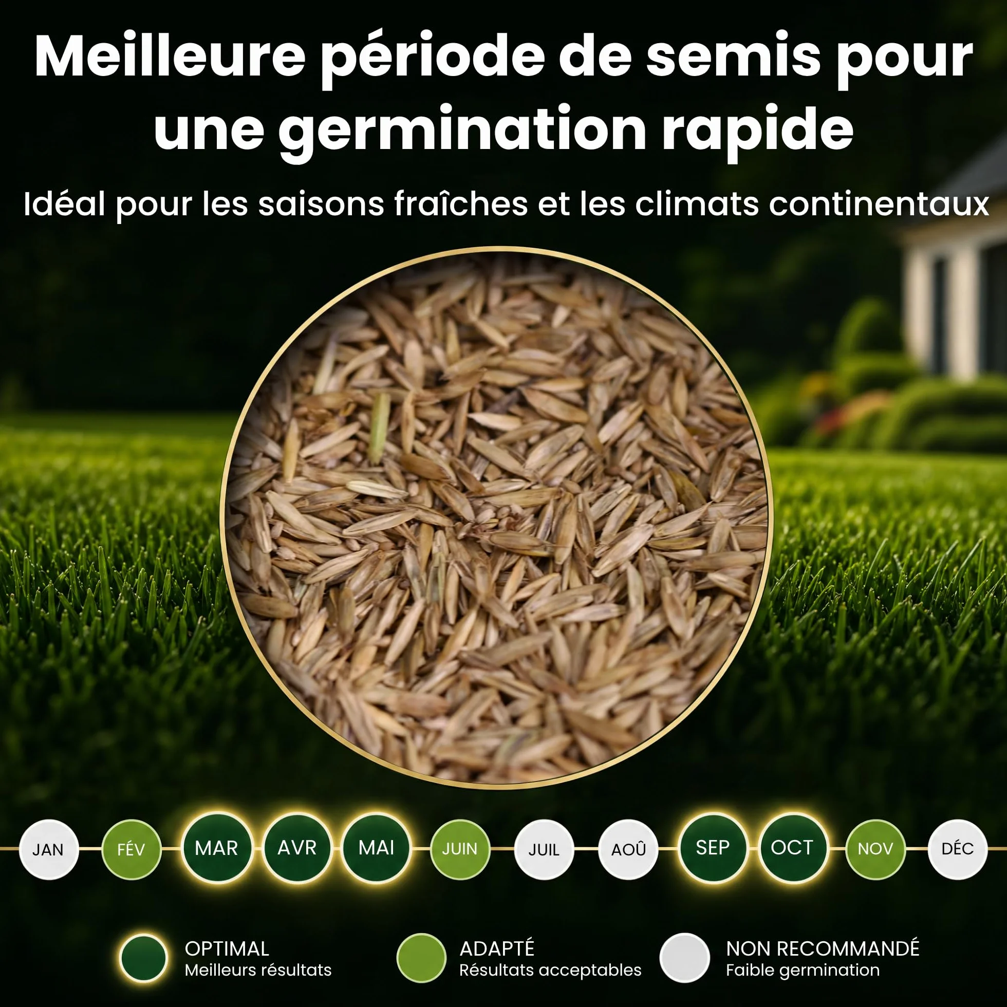 LERAVA Turbo gazon à semer pousse rapide 10m² pelouse ombre zones fraîches 98% pureté rustique vert vif semence résistante