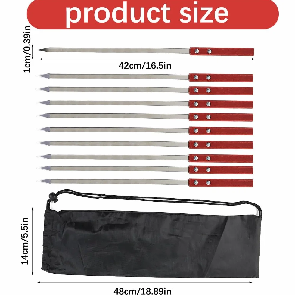 Jadin Brochettes Barbecue Inox 42cm Kebab Manche Bois Réutilisable Résistante Chaleur Sac