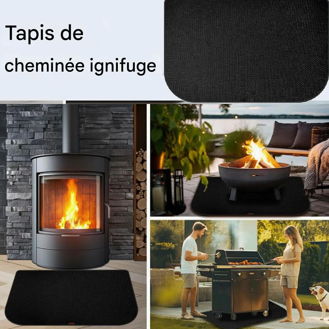 Tapis de Cheminée Ignifuge Protecteur Résistant aux Flammes | Tapis Ignifuge, Protection De Cheminée pour Maison Appartement Salle de Classe Salon Camping Barbecue Feu de Camp