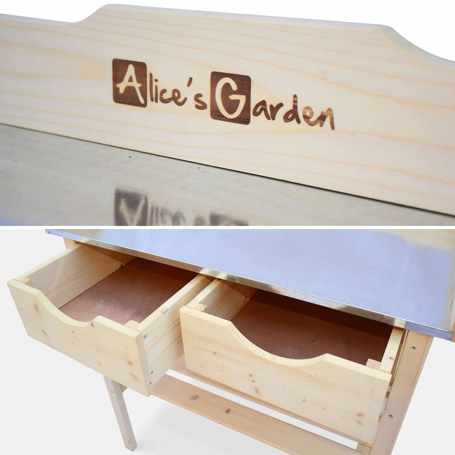 Alice's Garden Table de rempotage Petunia 2 tiroirs établi extérieur Bois
