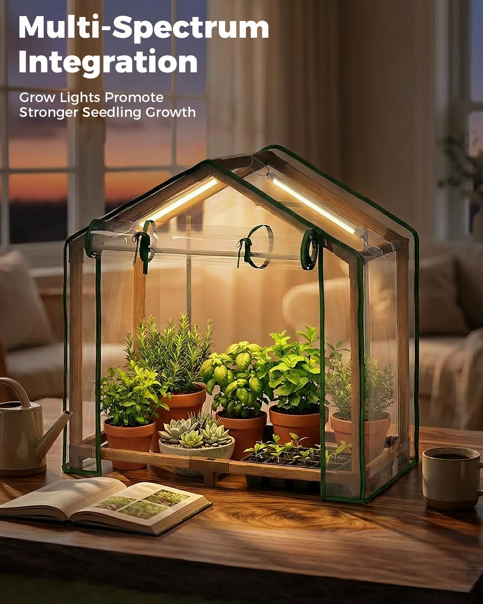 Bamworld Mini serre d'intérieur avec lampes de culture, petite tente de culture, réutilisable, portable, maison chaude avec housse en polyéthylène et fenêtre de ventilation pour le démarrage des
