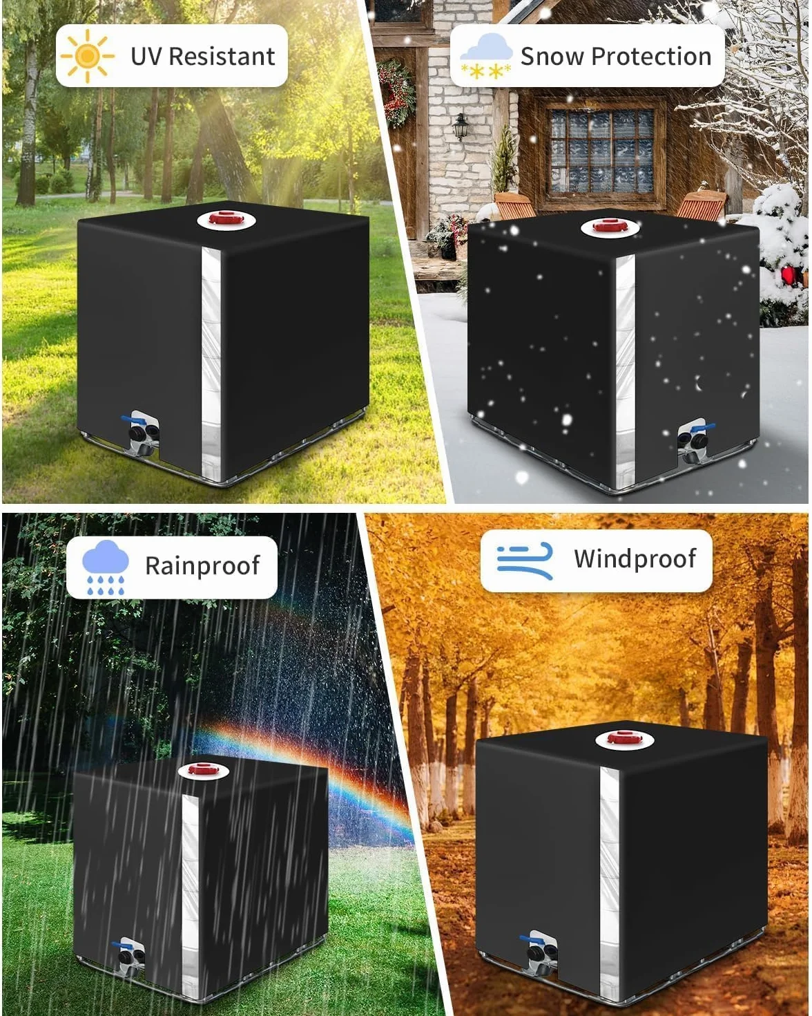 Bâche pour Cuve IBC 1000L Anti-UV Anti-Poussière Noir 116x100x120 cm
