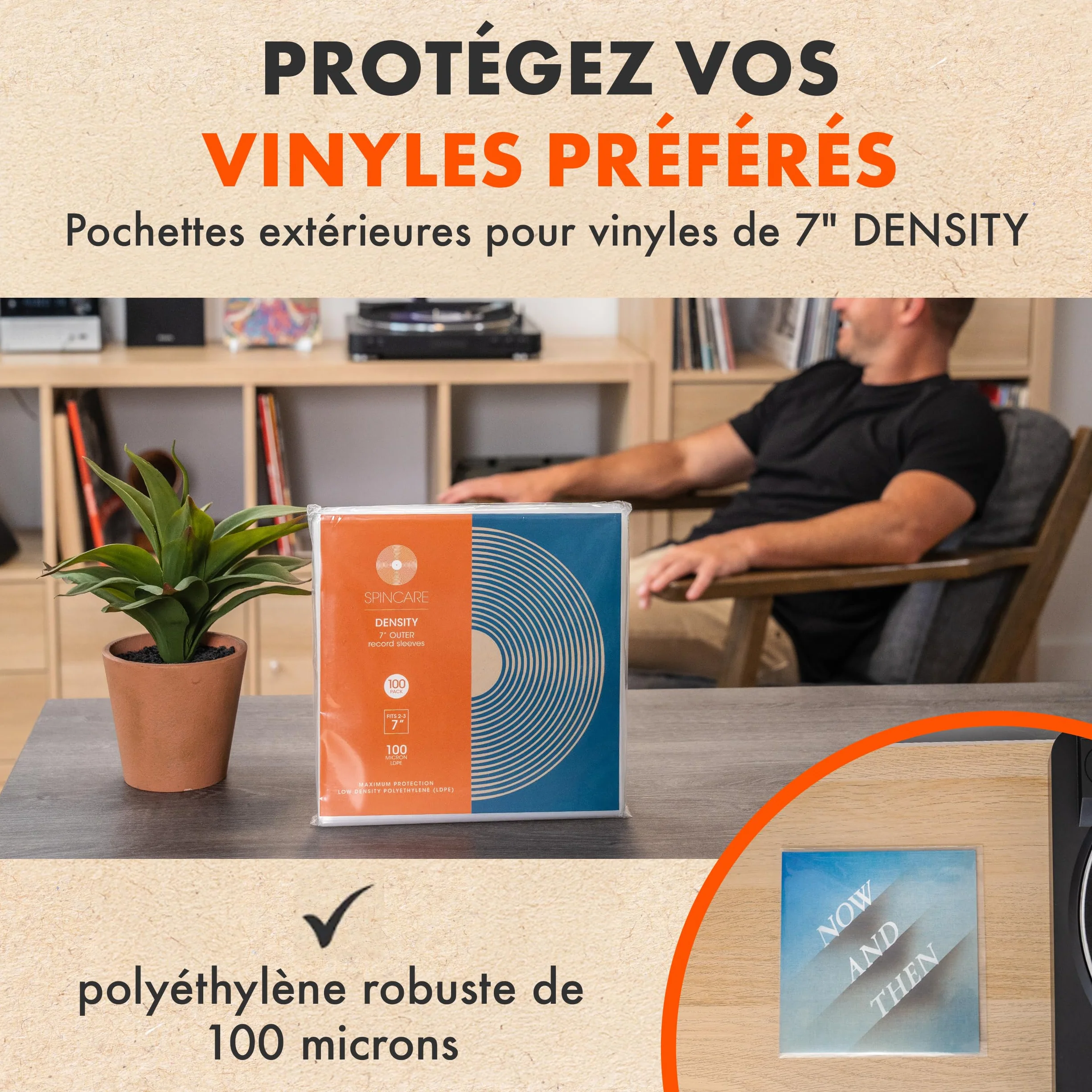 Spincare 50x 7 Pouces Pochettes extérieures Vinyle 45 Tours Protection UV Pochette Plastique Vinyle résistante qualité archivage pour disques 7”