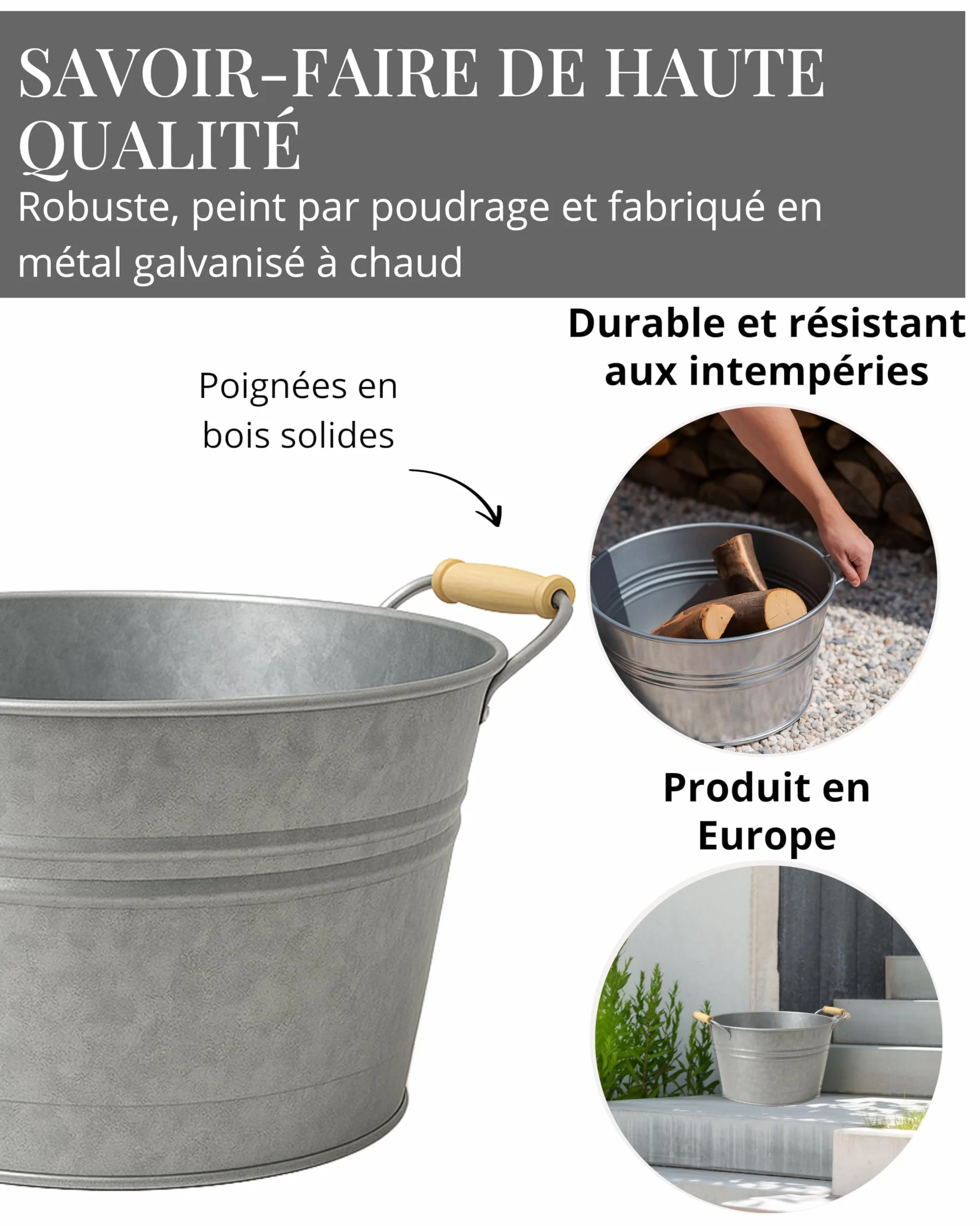 LIVLIG Baignoire en zinc 40 cm 30 l Argenté Jardin