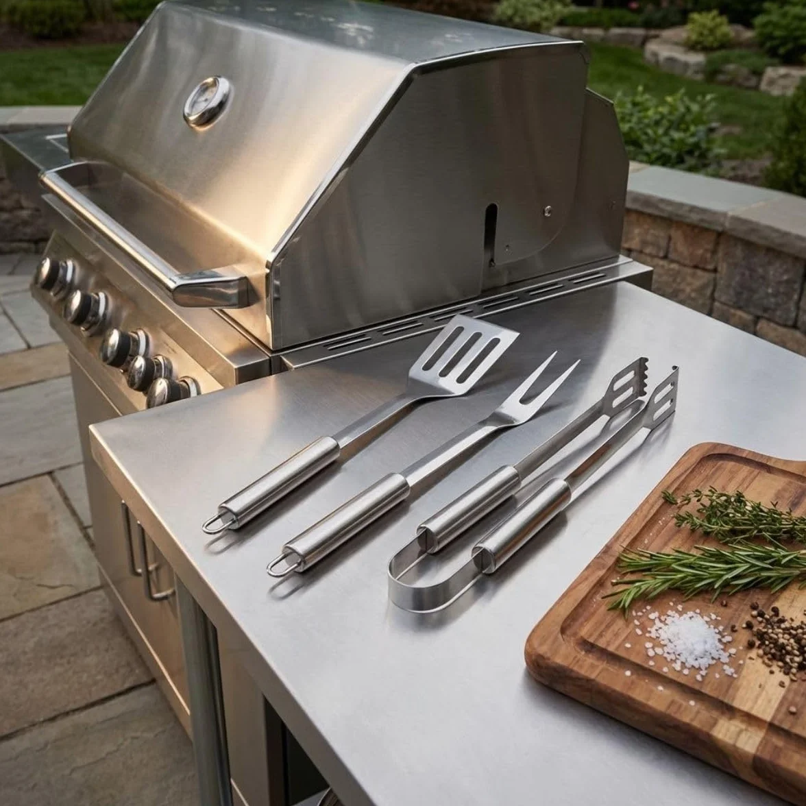 Alpina Kit Barbecue Ustensiles 3 Pièces - Pince et Spatule Acier Inoxydable - Fourchette à Viande Argent