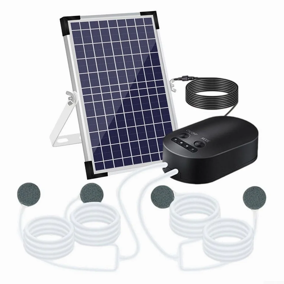 Zoegneer Aérateur de bassin solaire 10 W Pompe oxygénateur avec 3 modes de fonctionnement 4400 mAh 3 modes de fonctionnement Pierres à air Pompe à air solaire pour bassin de jardin aquarium