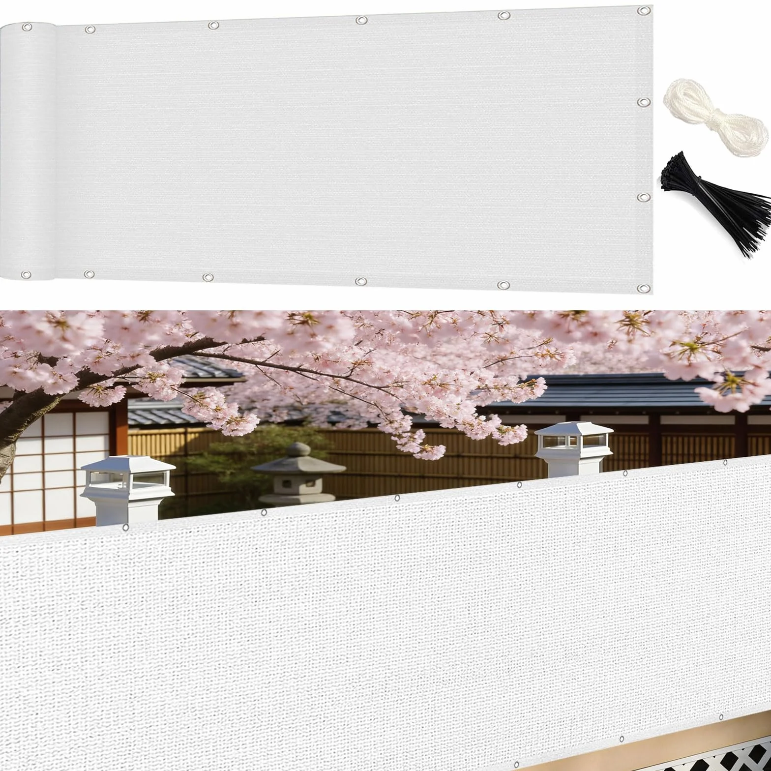 GUOJUN Brise Vue 110 x 280 cm Protection UV Coupe-Vent Respirant Cache Vue Balcon Clôture d'ombrage avec Œillets Blanc