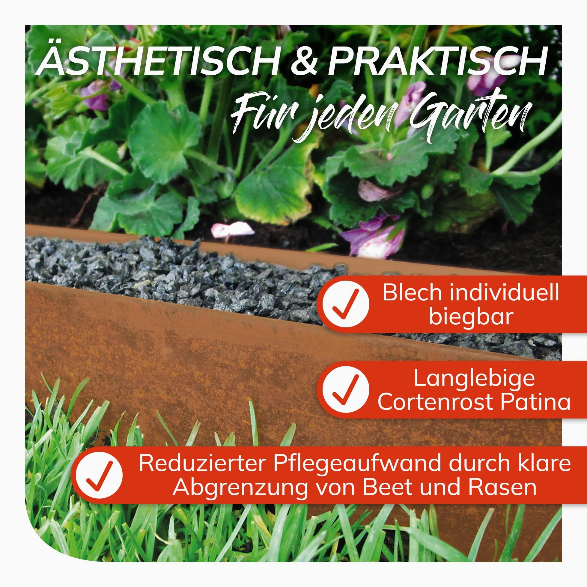 bellissa 20 pièce Bordure de Jardin & pelouse CORTEN en métal - 91012 - Acier corten Brillant - 118 x 20 cm, Longueur d'utilisation 23 m - avec Technique d'assemblage brevetée