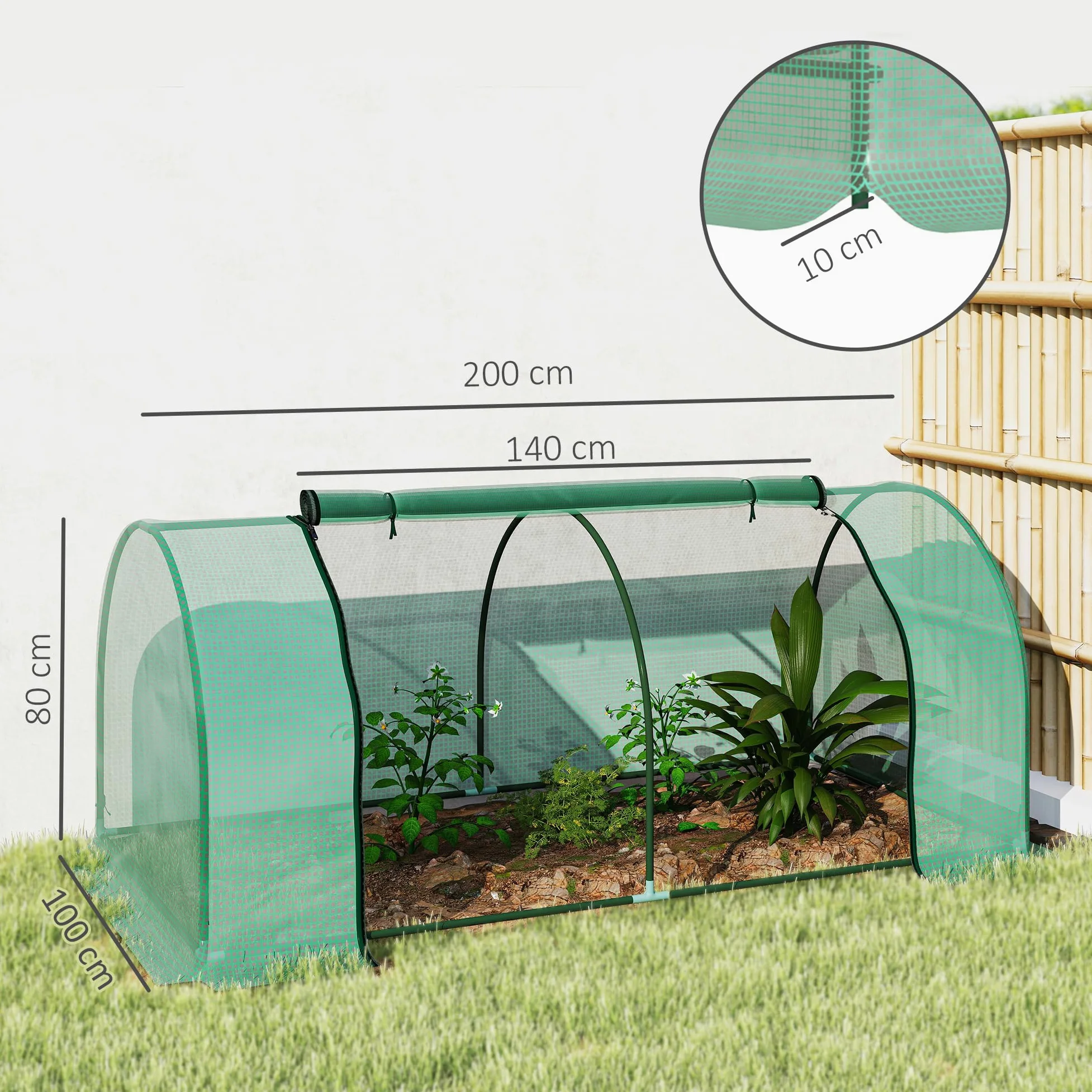 Outsunny Serre de Jardin Mini Serre à Tomates 2L x 1l x 0,8H m Acier Vert | Porte Zippée, Bâche PE