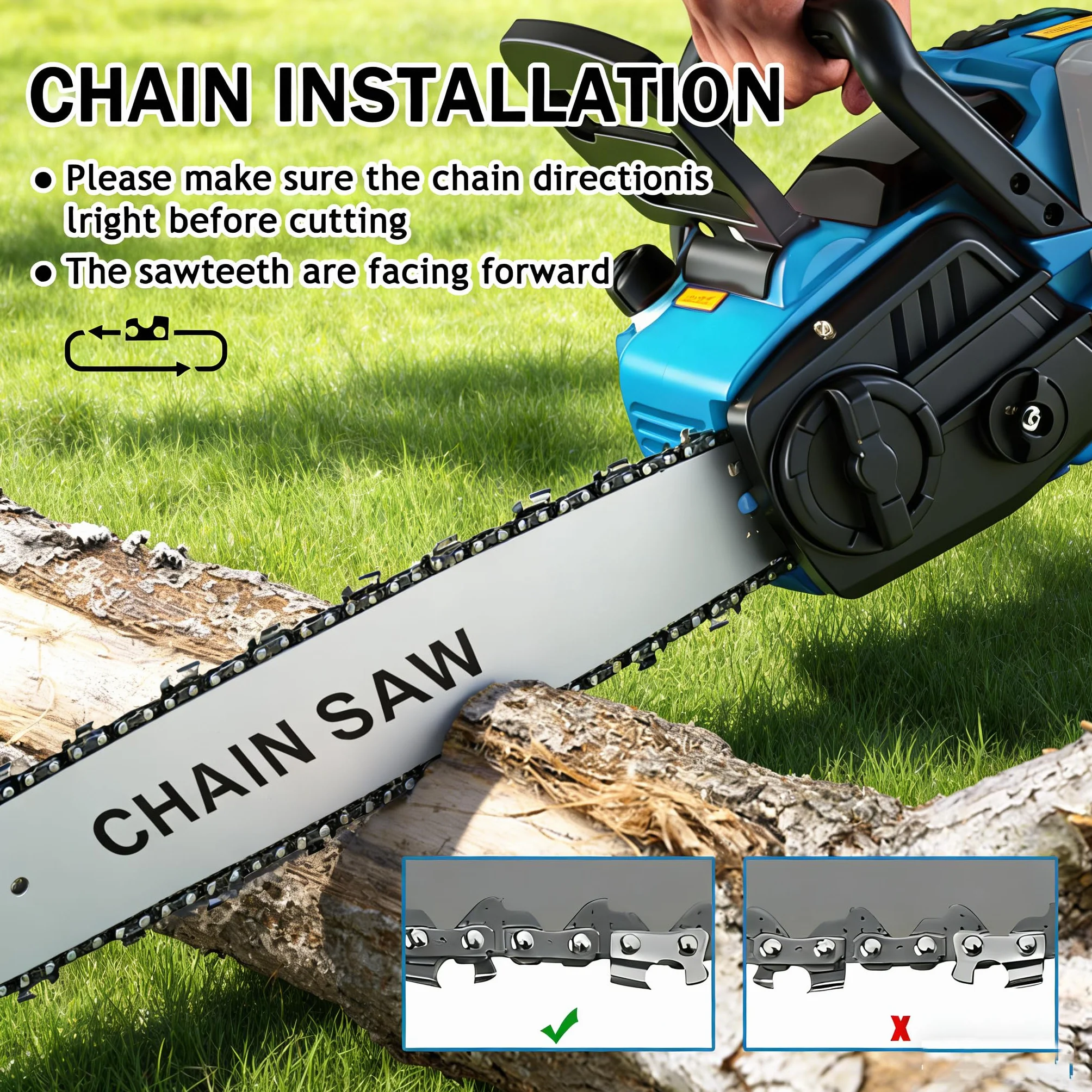 Tronçonneuse électrique sans fil compatible avec Makita 18 V | 16 Pouces Tronçonneuse Électrique sans Fil, Mini Scie à Chaîne, Tronçonneuse sans fil, tronçonneuses électriques