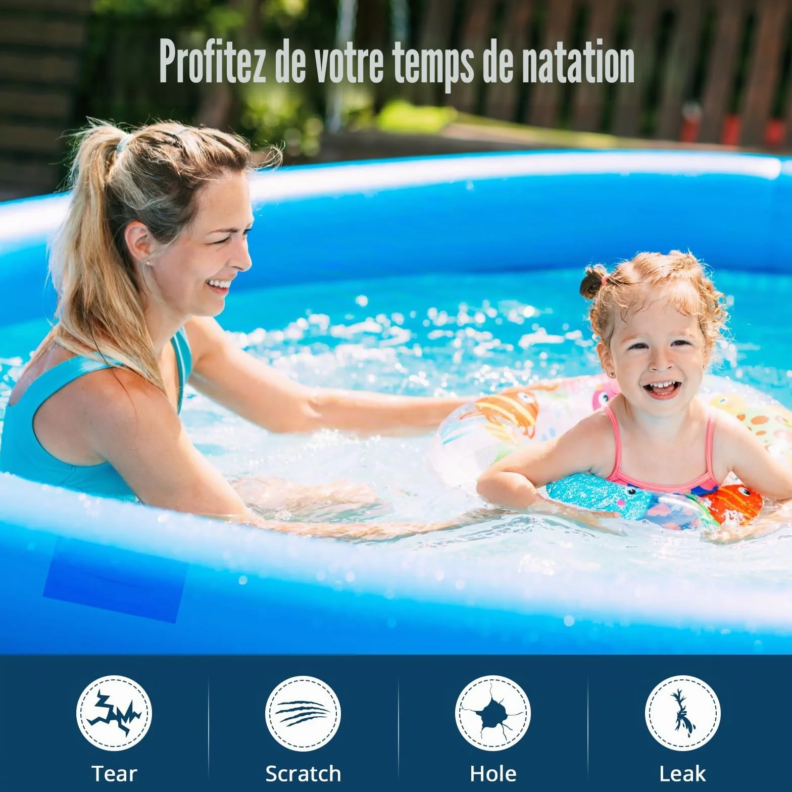 Rustine Piscine Kit Reparation Liner Piscine 10x150cm Scotch Etanche Eau pour Spa Gonflable