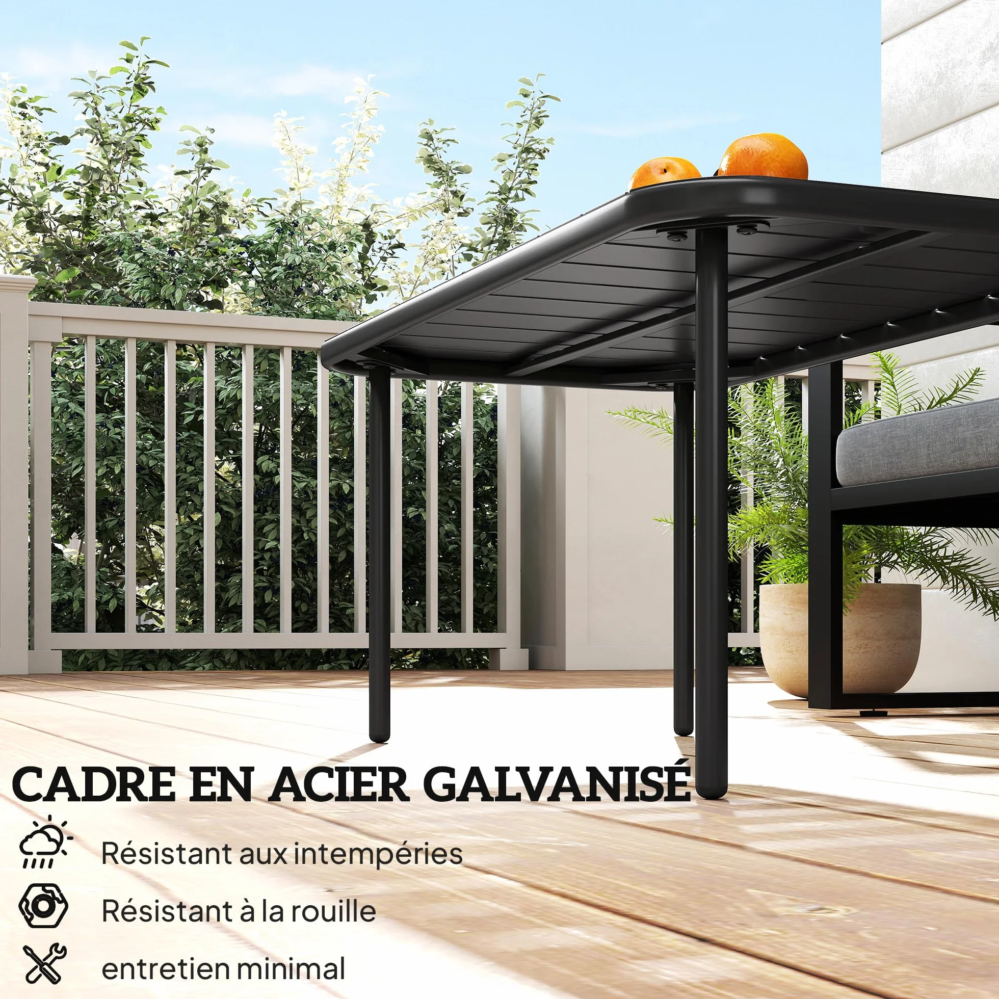 Outsunny Table Basse de Jardin en Acier Galvanisé 90x50x43cm Noir