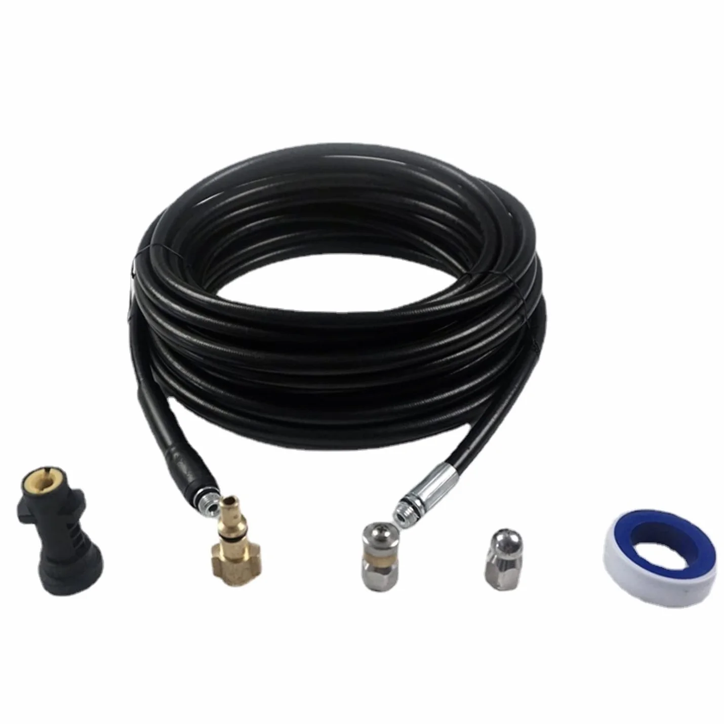 YUET 15M Tuyau Déboucheur Canalisation pour Kärcher série et LAVOR | pour Nettoyeur Haute Pression avec Buse à Jet et Buse Rotatif, Kit de Tuyau avec Adaptateurs pour Karcher K2/K3/K4/K5/K6/K7
