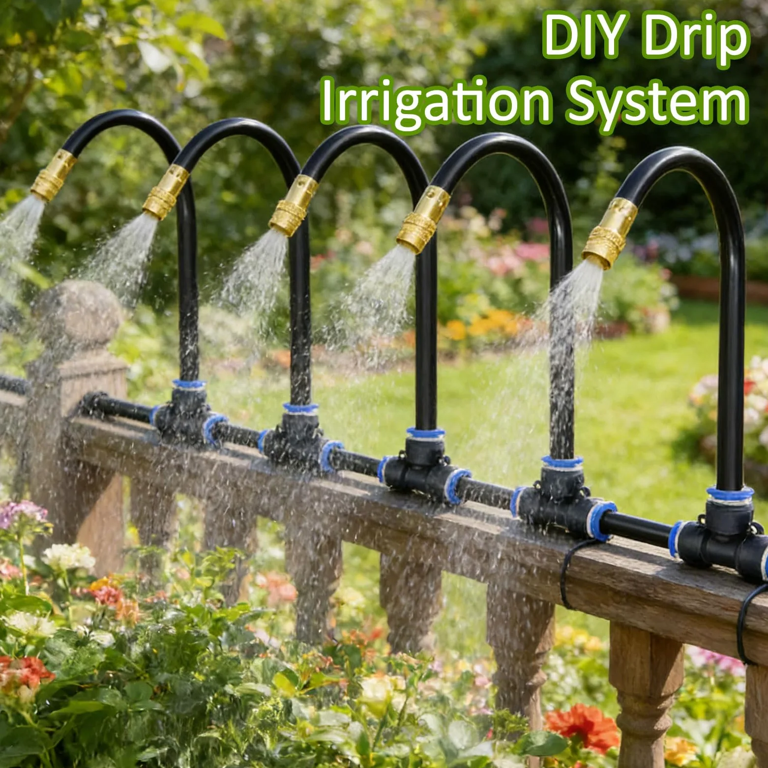 Kit de système d'irrigation goutte à goutte de 35 m, kit d'arrosage réglable à 360° (35 m) | Système d'arrosage automatique pliable pour jardin, buse d'arrosage en cuivre, système d'atomisation, accessoires de serre