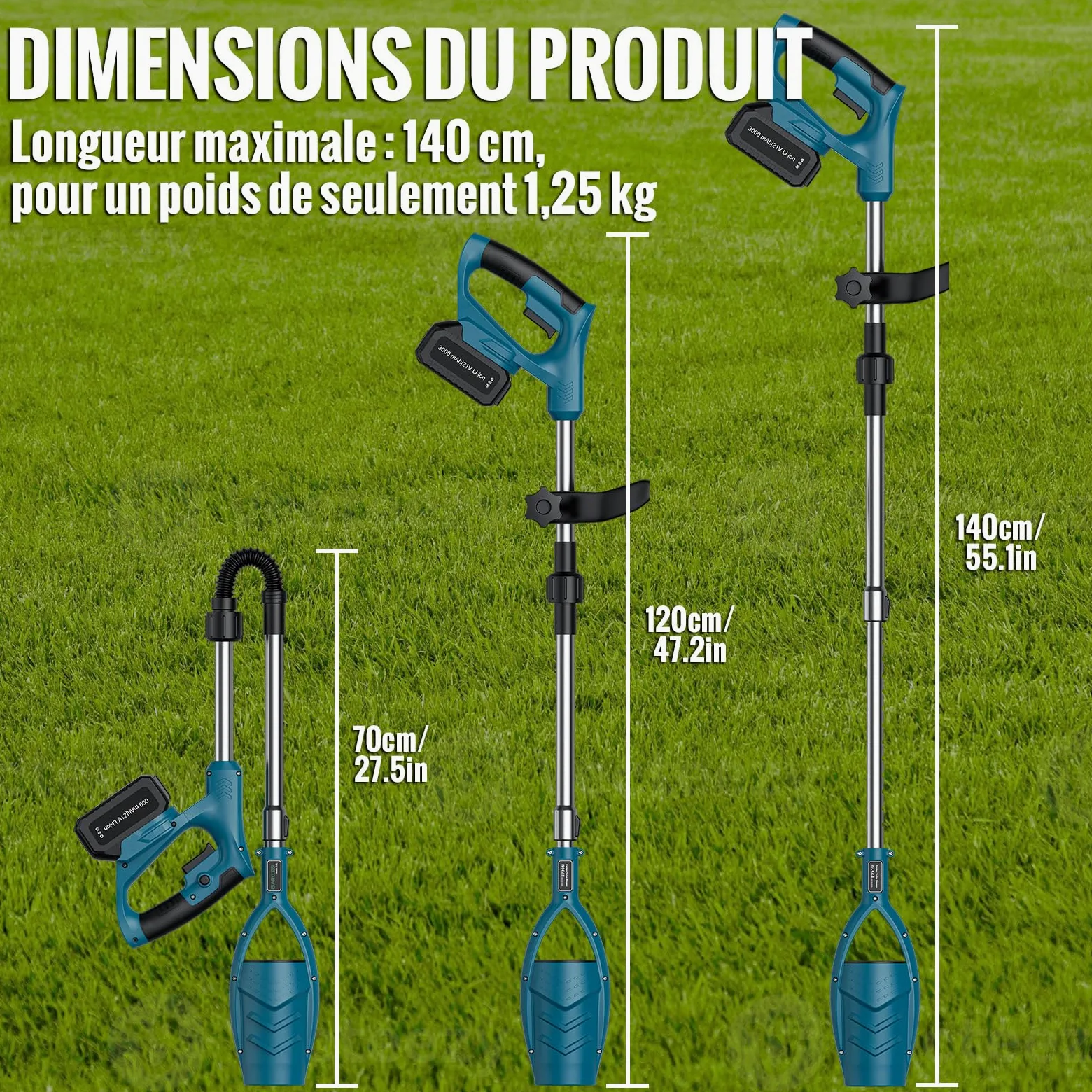 GARLLEN Souffleur électrique à batterie, souffleur électrique sans fil avec 2 batteries de 21 V 3000 mAh, 2600 tr/vitesse du vent 28 m/s, tige télescopique réglable pour feuille et enlèvement de neige | Souffleur Électrique avec 2 Batteries-21V 3,0Ah,Légè
