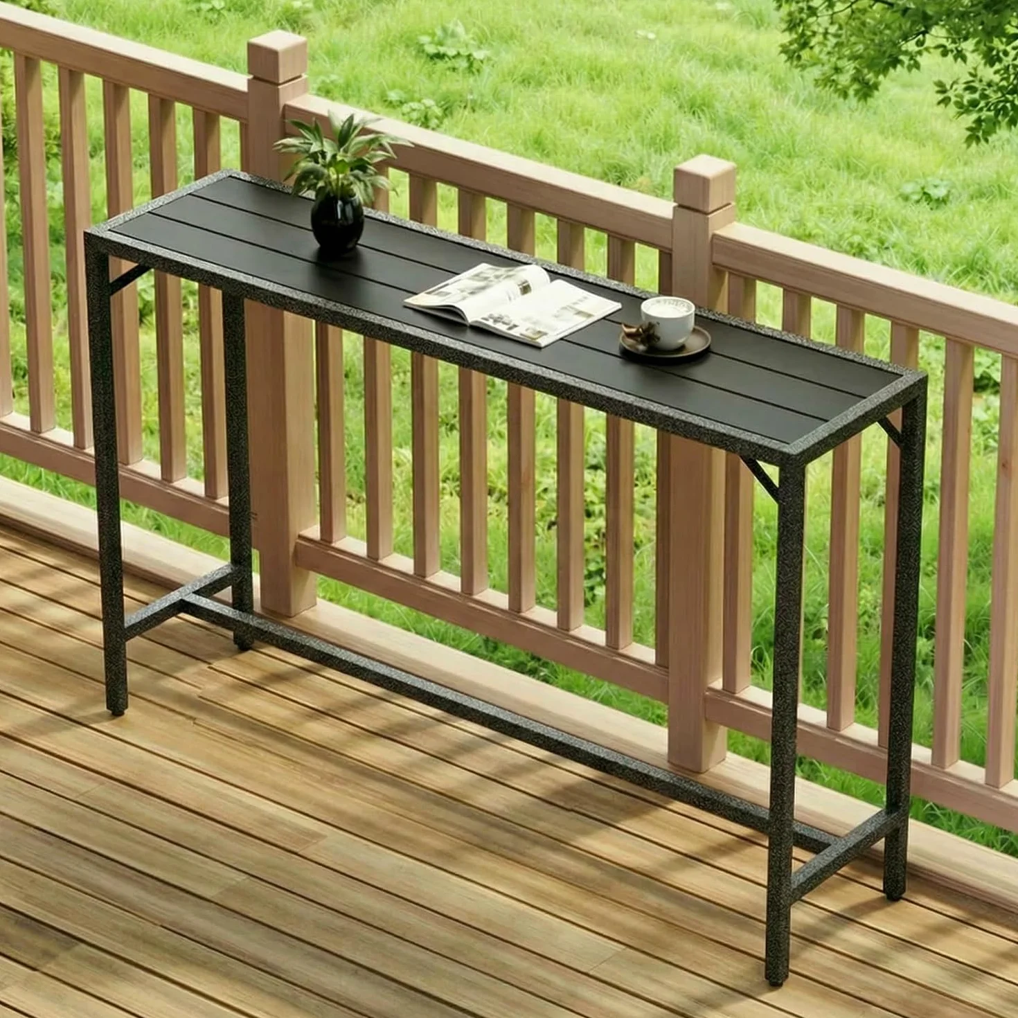 Table de Bar Exterieur LIFERUN 120 x 38 x 98 cm Pieds Réglables Plateau Étanche Noir