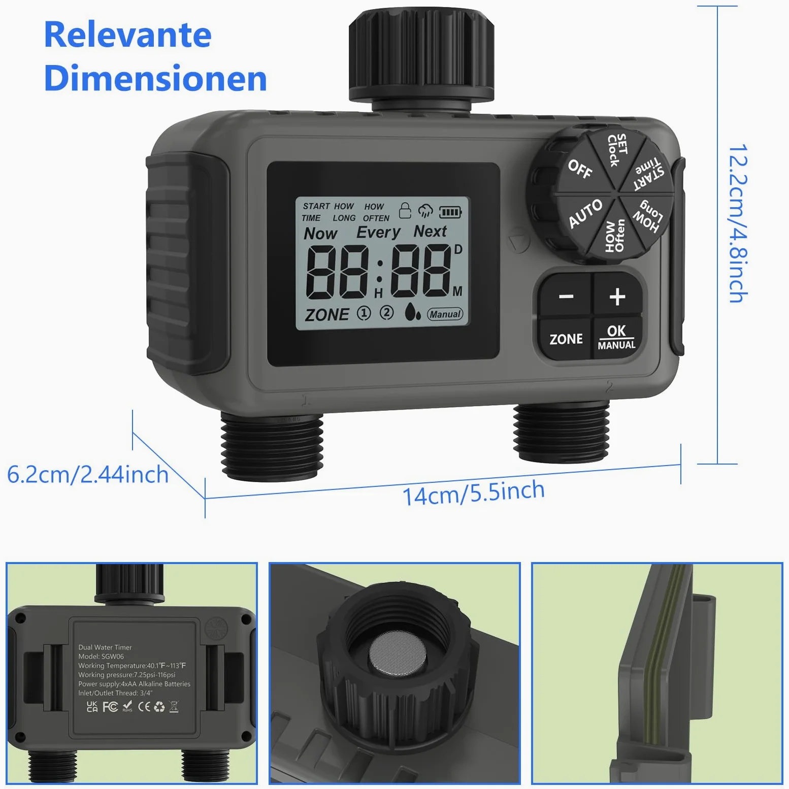 HITRENDS Ordinateur d'irrigation 2 sorties, grand écran LED, minuterie d'arrosage avec retard de pluie/contrôle manuel/minuterie de robinet, convient pour les jardins, les pelouses et les plantes en