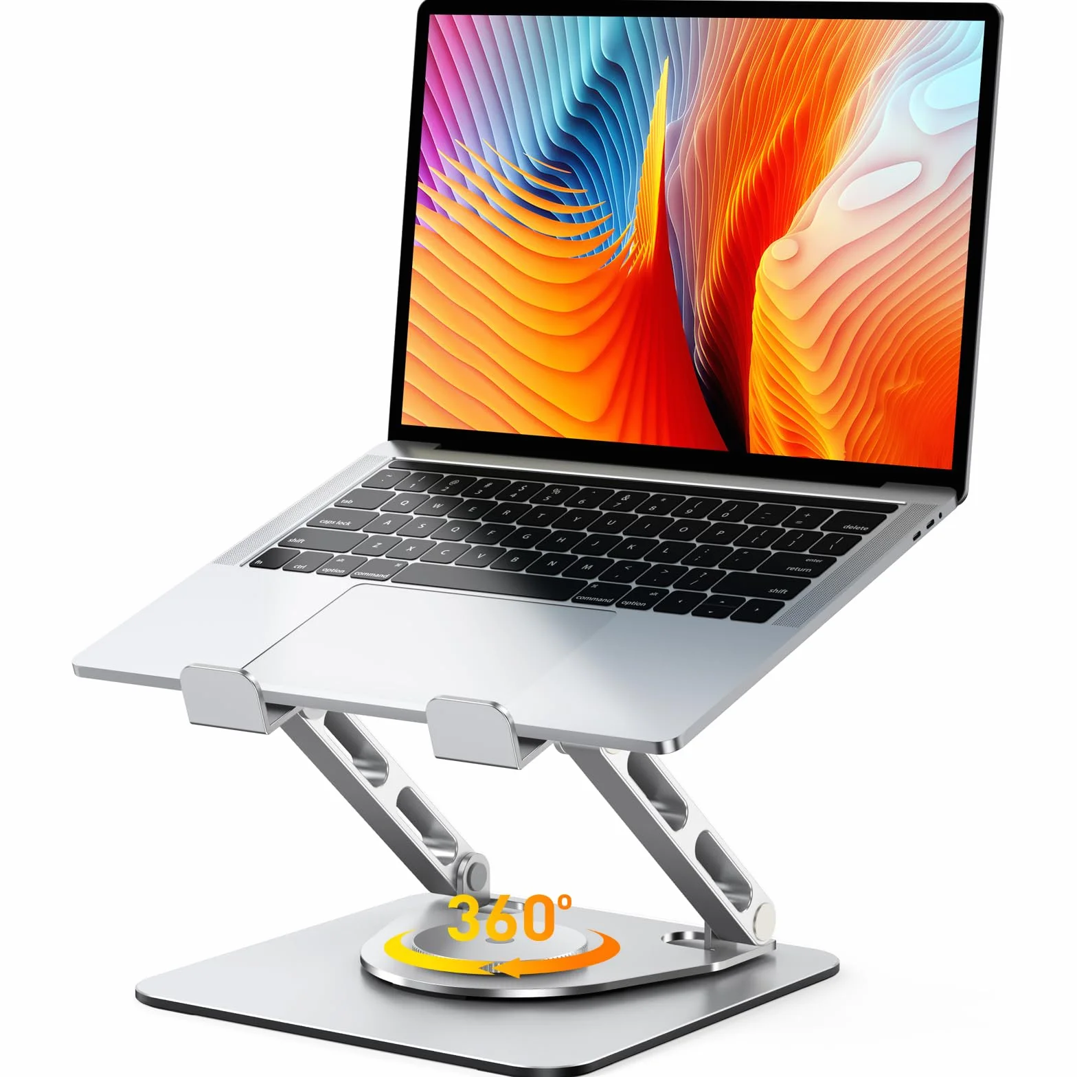 Support Ordinateur Portable Pivotant 360° Double Barres Réglables Ergonomique Refroidisseur Laptop Stand Silicone Antidérapant Compatible MacBook Air Pro 10"-16"