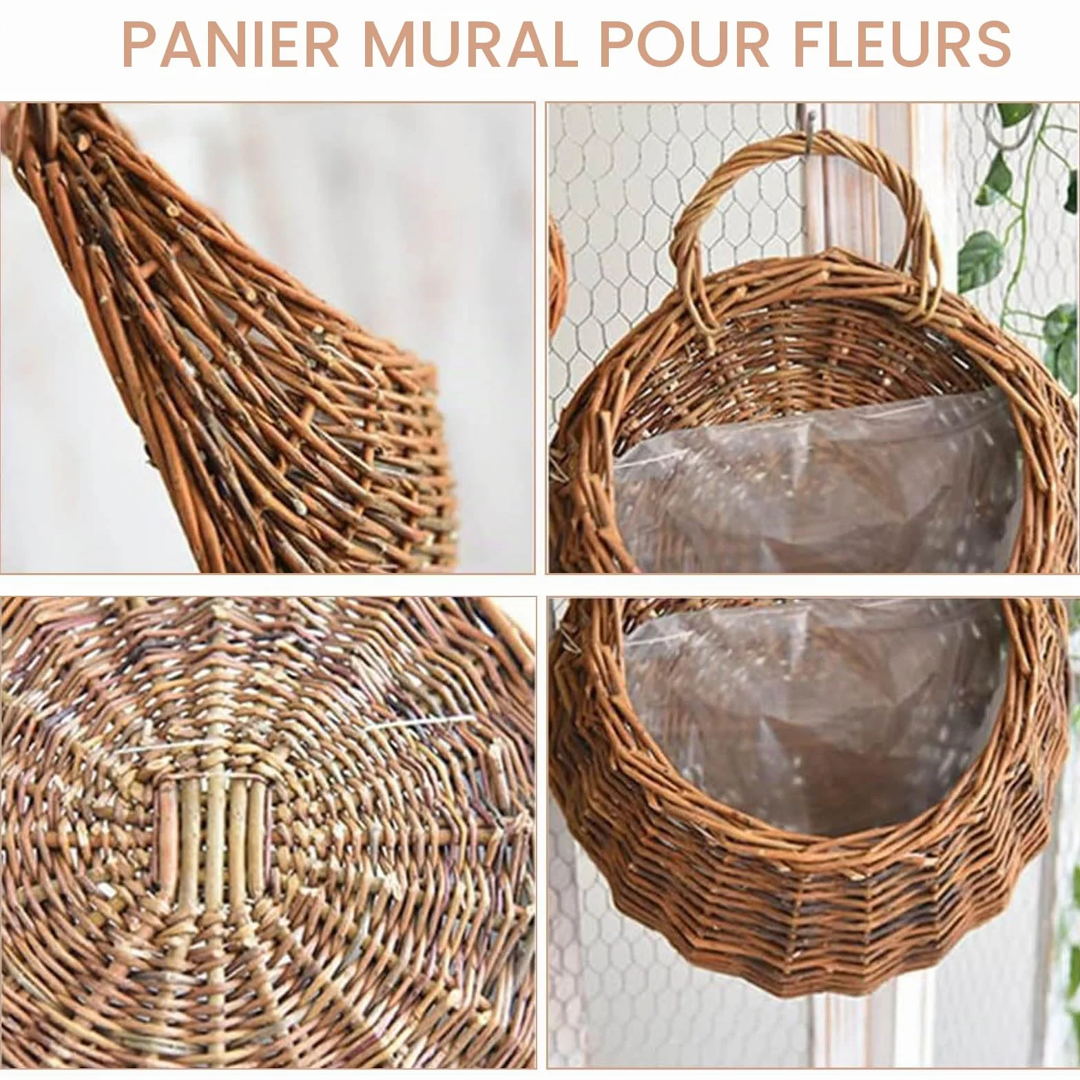 Pots de Fleurs à Suspendre En Rotin, Panier Porte-Fleurs Suspendu Tissé à La Main pour Plantes Intérieure ou Extérieure