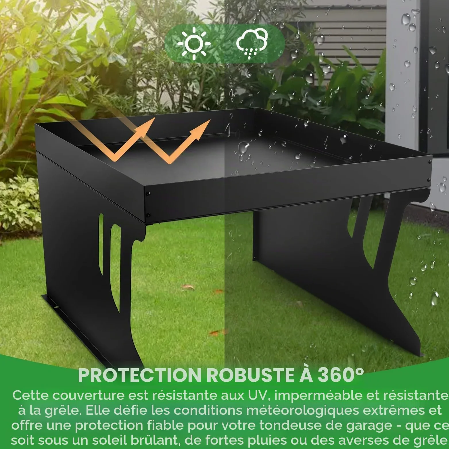Garage pour robot tondeuse en acier avec parterre de plantes, robot à gazon, garage en acier galvanisé, auvent, abri de jardin, protection contre le soleil, la pluie et le vent, 80 x 66 x 48 cm (L x l