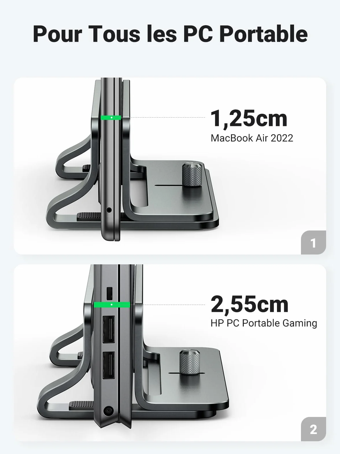 UGREEN Support Ordinateur Vertical en Aluminium Laptop Stand Réglable Compatible MacBook Pro Air Gris