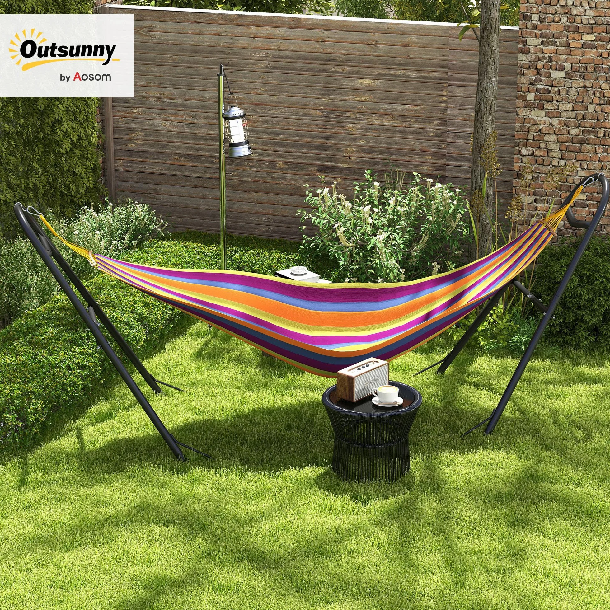Outsunny Support de Hamac pour 2 Personnes, Cadre Métal Portable Réglable, Résistant aux Intempéries, Capacité 250 kg, Noir