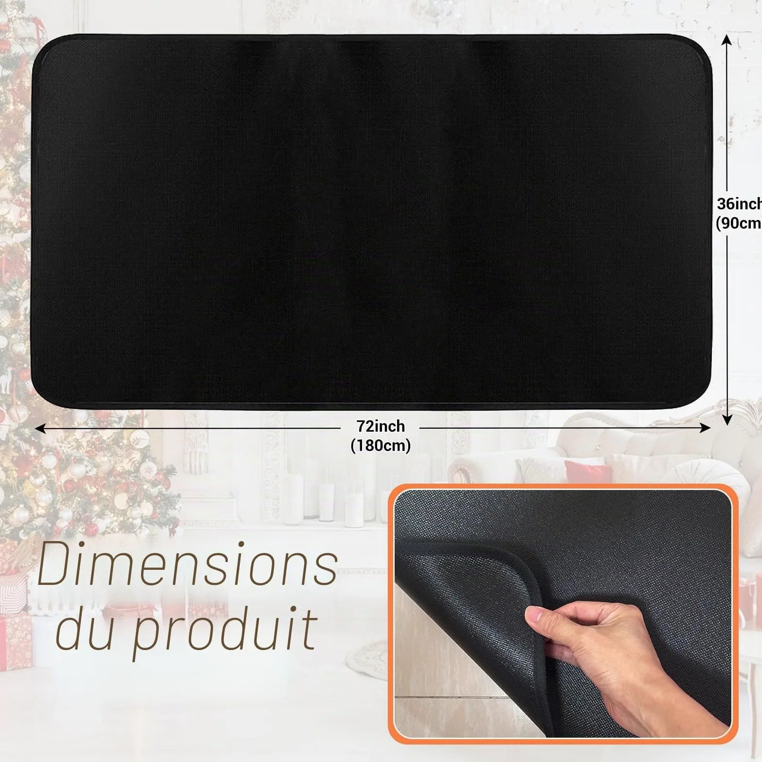 Protalwell Hearth Rugs Tapis de cheminée résistant au feu, Tapis de Sol Chauffant pour Barbecue d'extérieur, foyers, fumoirs, poêles à Bois - 180 x 90 cm