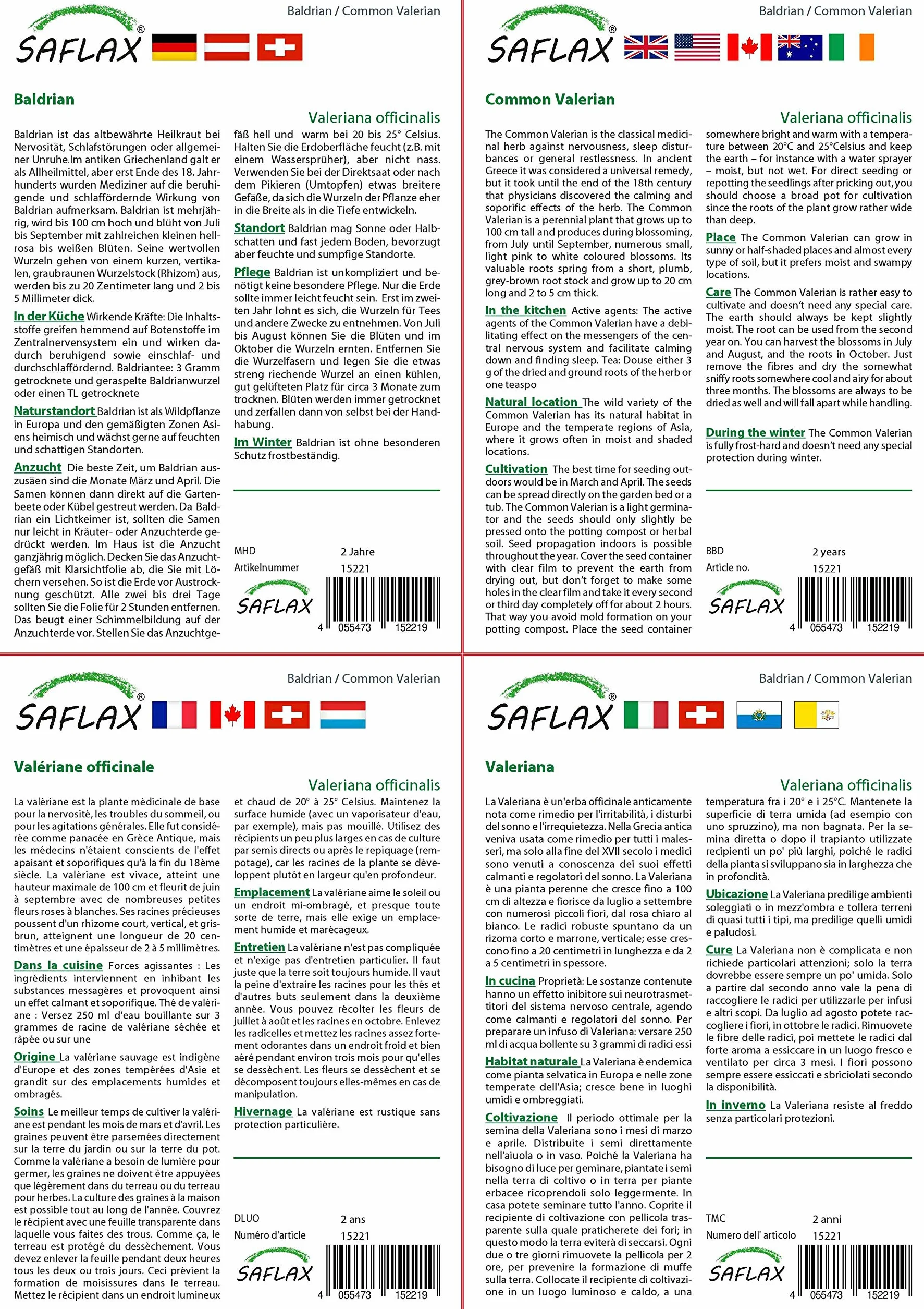 SAFLAX Valériane officinale 200 graines Valeriana officinalis