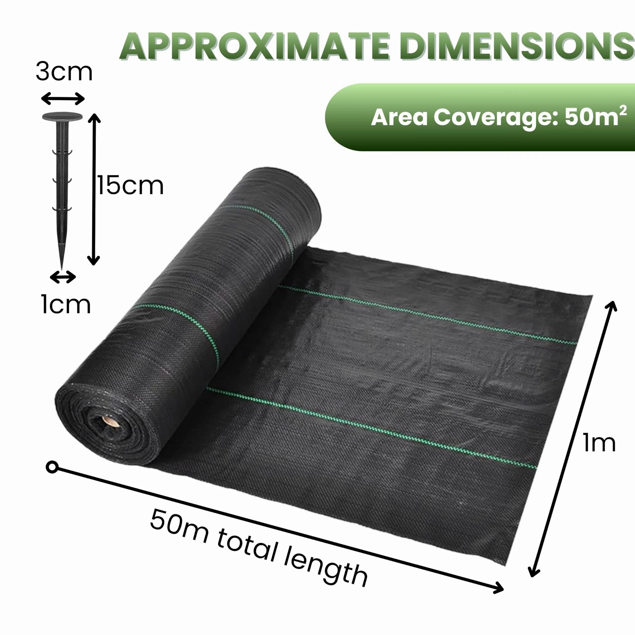 Jardin Mile® 1m x 50m Tissu Anti Mauvaises Herbes Ultra résistant de Membrane paillis Sol Jardin Allée Paysage
