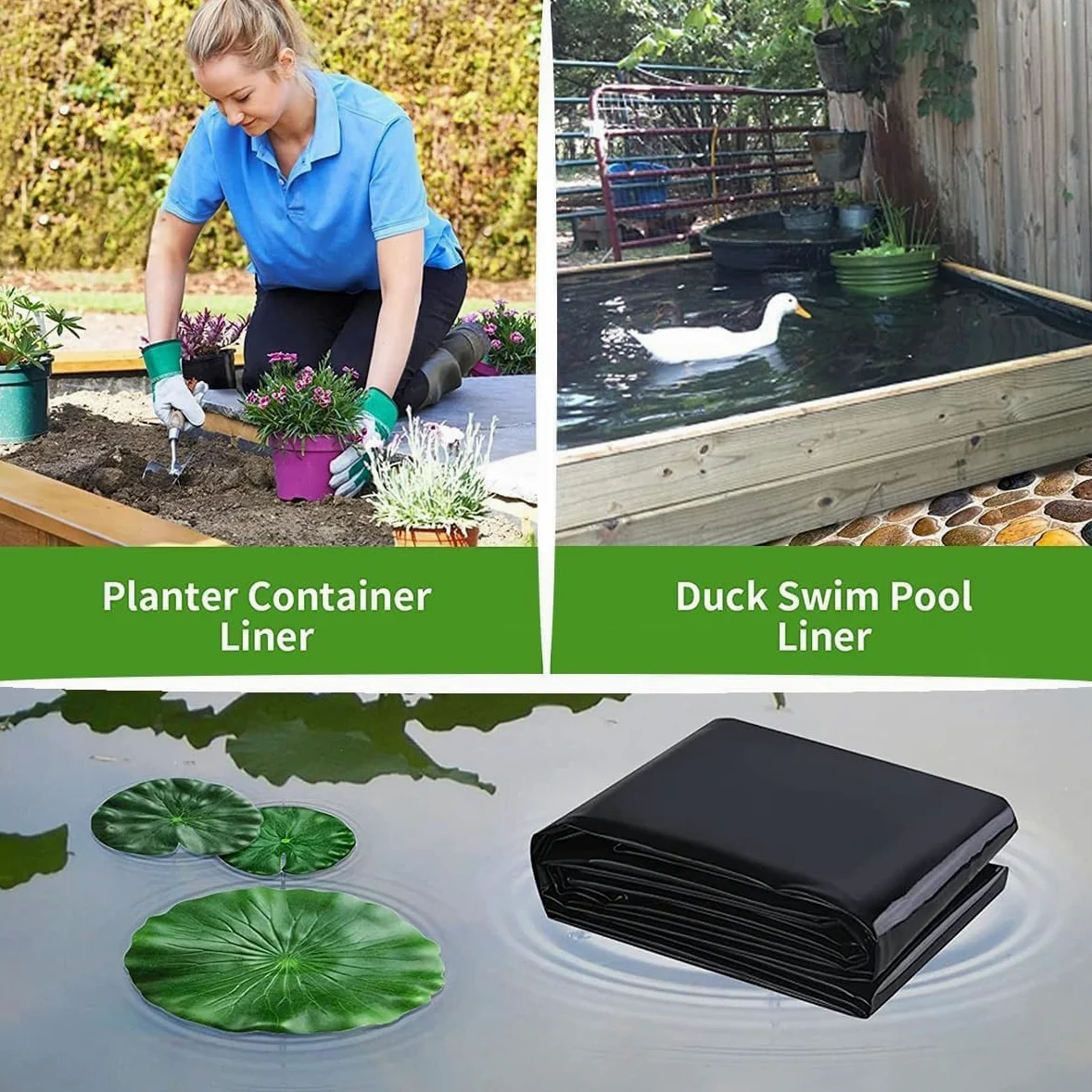 Bâche pour Bassin 8x10m HDPE Bâche D'étang 6x8m Doublure D'étang Étanche 4x6m Revêtement pour Bassin À Poisson Bâche pour Étang pour Étangs à Poissons, Cascades, Fontaines, Jardins Aquatiques(10 x 26f