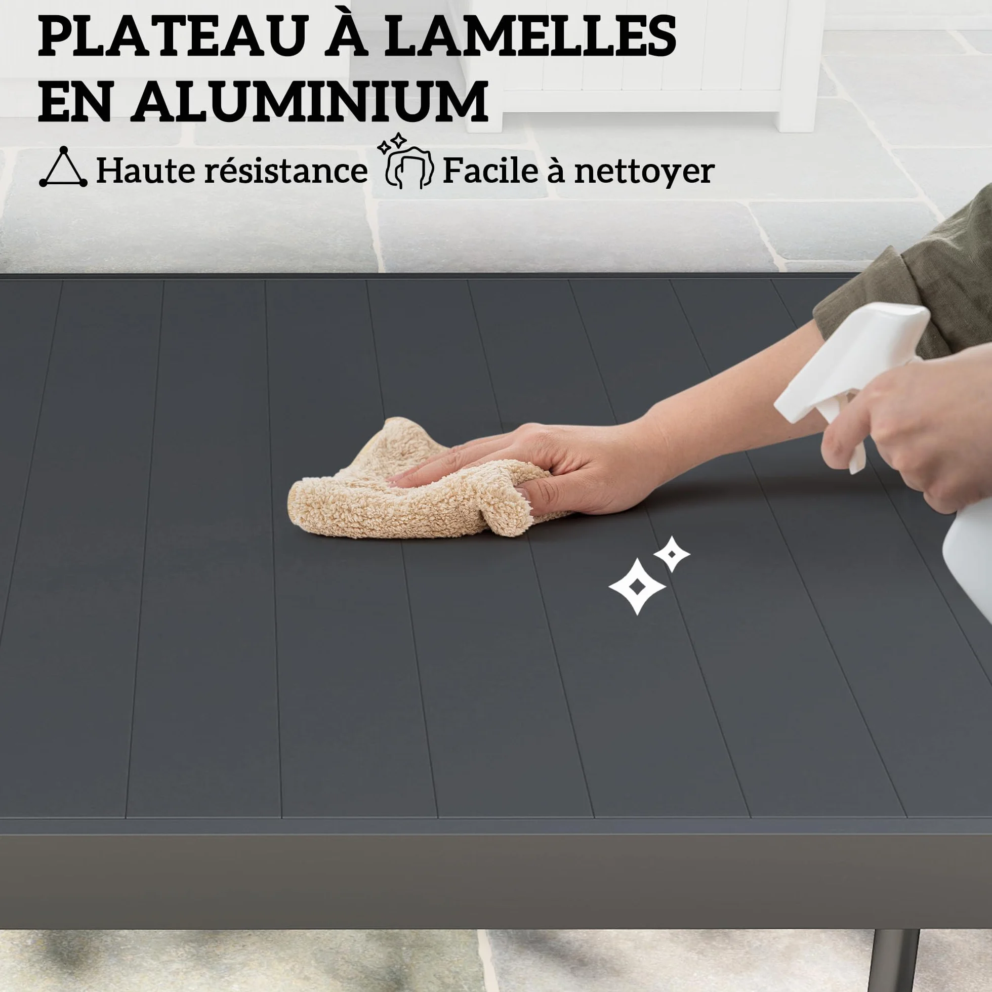 Outsunny Table à Manger de Jardin en Acier pour 8 Personnes, Plateau à Lattes Rectangulaire, Anti-Rouille, Gris Foncé