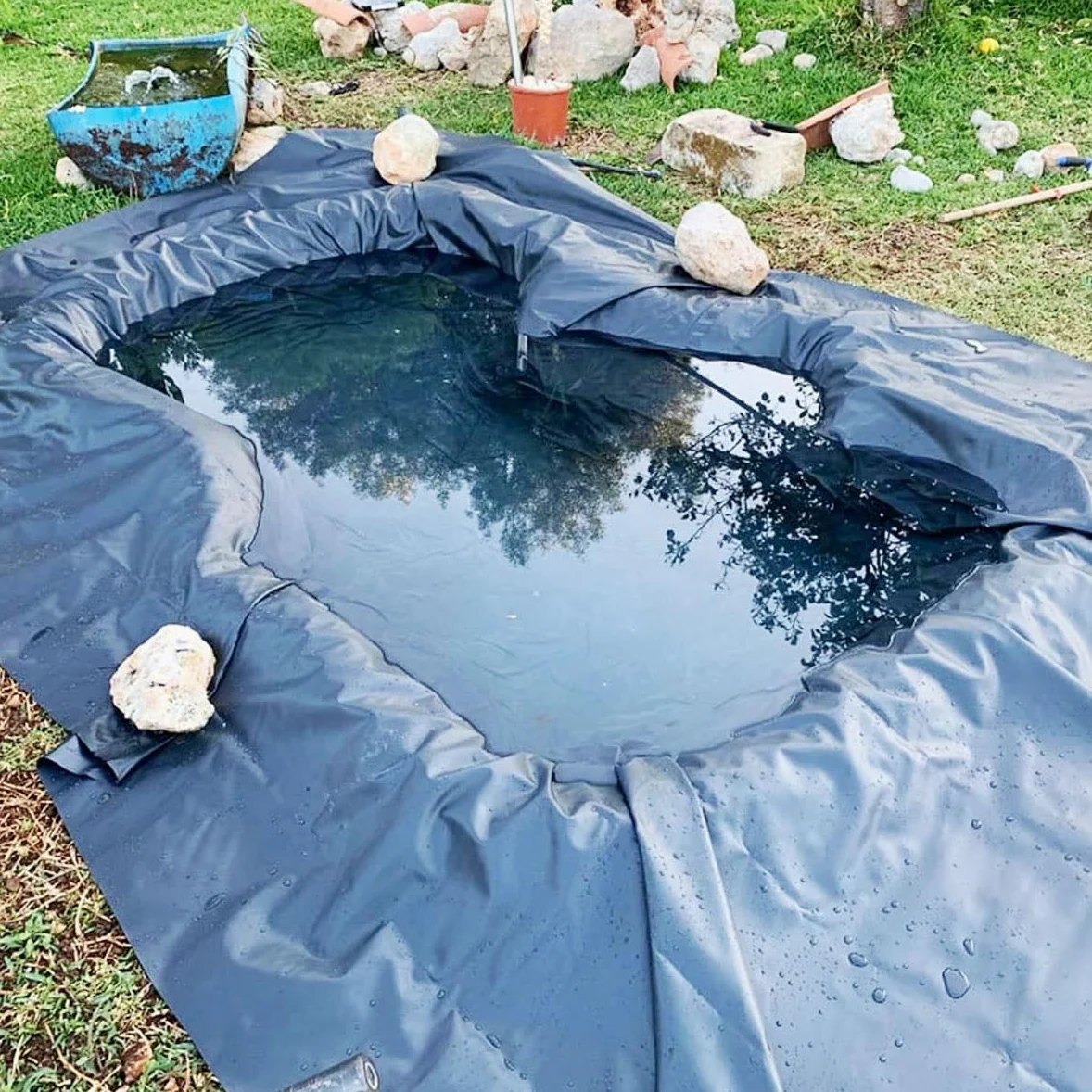 Bâche pour Bassin 8x10m HDPE Bâche D'étang 6x8m Doublure D'étang Étanche 4x6m Revêtement pour Bassin À Poisson Bâche pour Étang pour Étangs à Poissons, Cascades, Fontaines, Jardins Aquatiques(10 x 26f