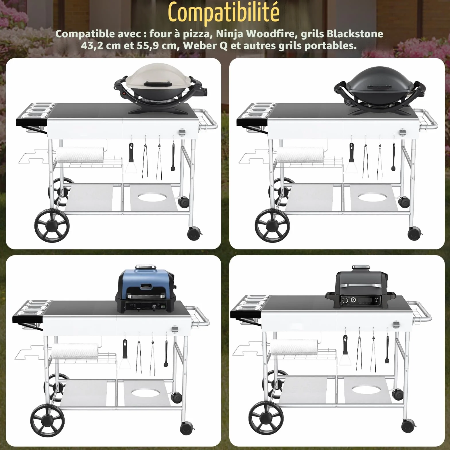Table de four à pizza Ooni Koda/Karu/Fyra 128 x 64 cm support mobile barbecue d'extérieur Blackstone Griddle Cuisinart